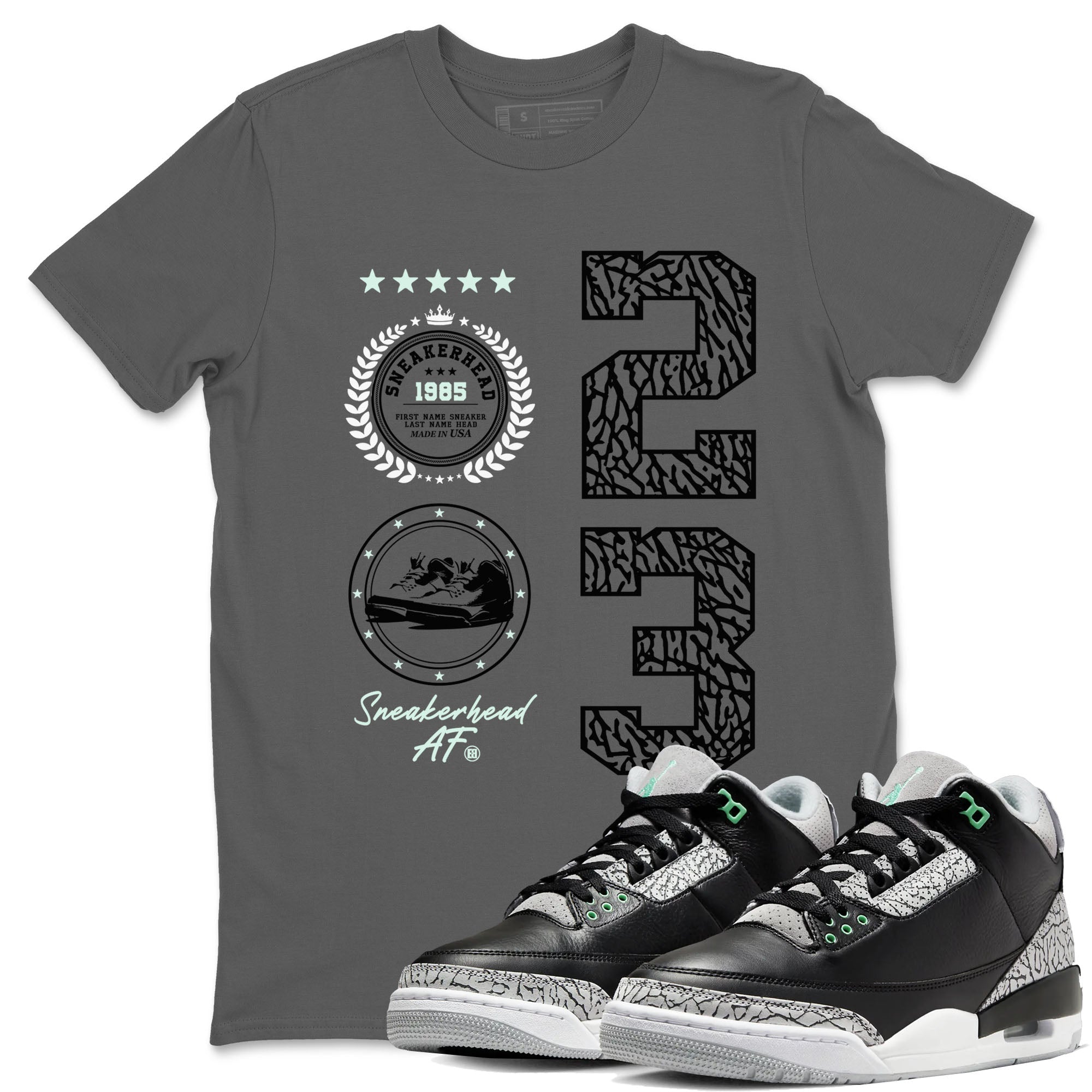3s Green Glow shirt to match jordans Sneaker Emblem sneaker tees Air Jordan 3 Green Glow Drip Gear Zone unisex cotton Cool Grey 1 crew neck shirt