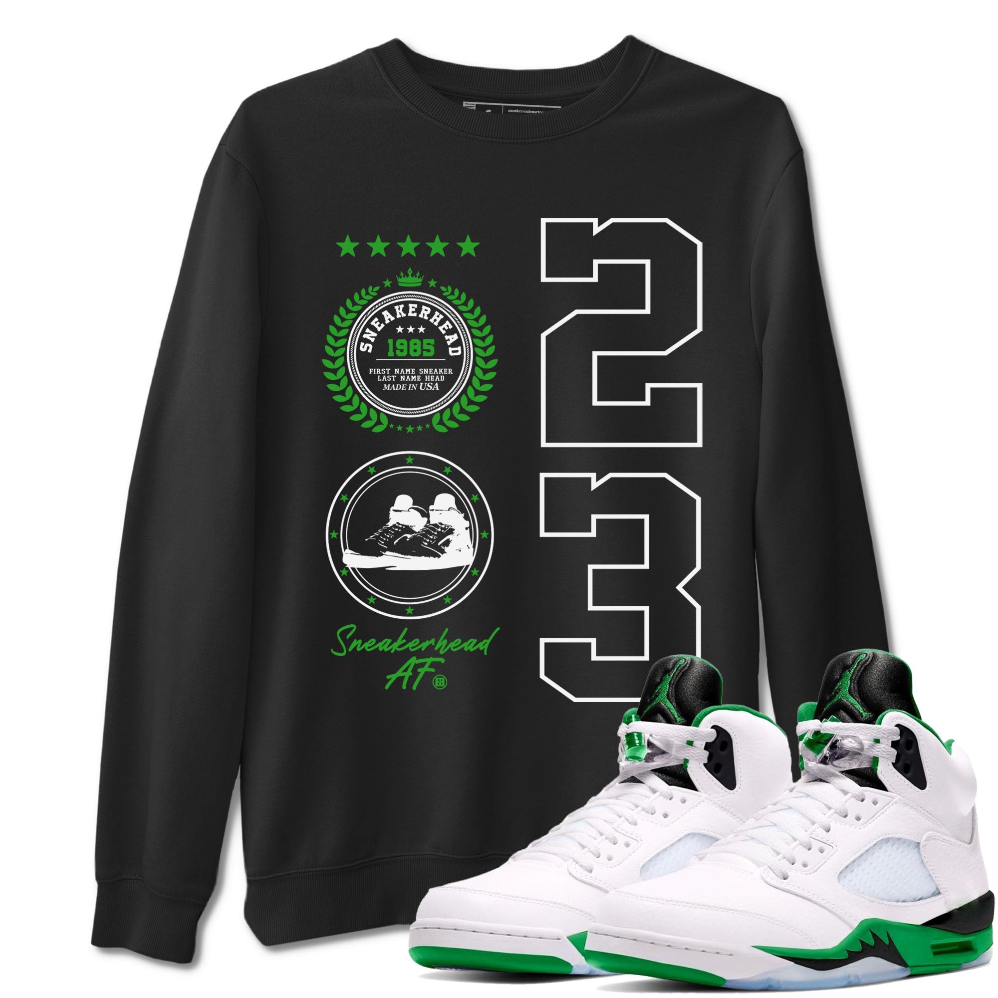 Air Jordan 5 Lucky Green shirt to match jordans streetwear brand Sneaker Emblem sneaker tees Air Jordan 5 Lucky Green Drip Gear Zone unisex cotton Black 1 crew neck shirt