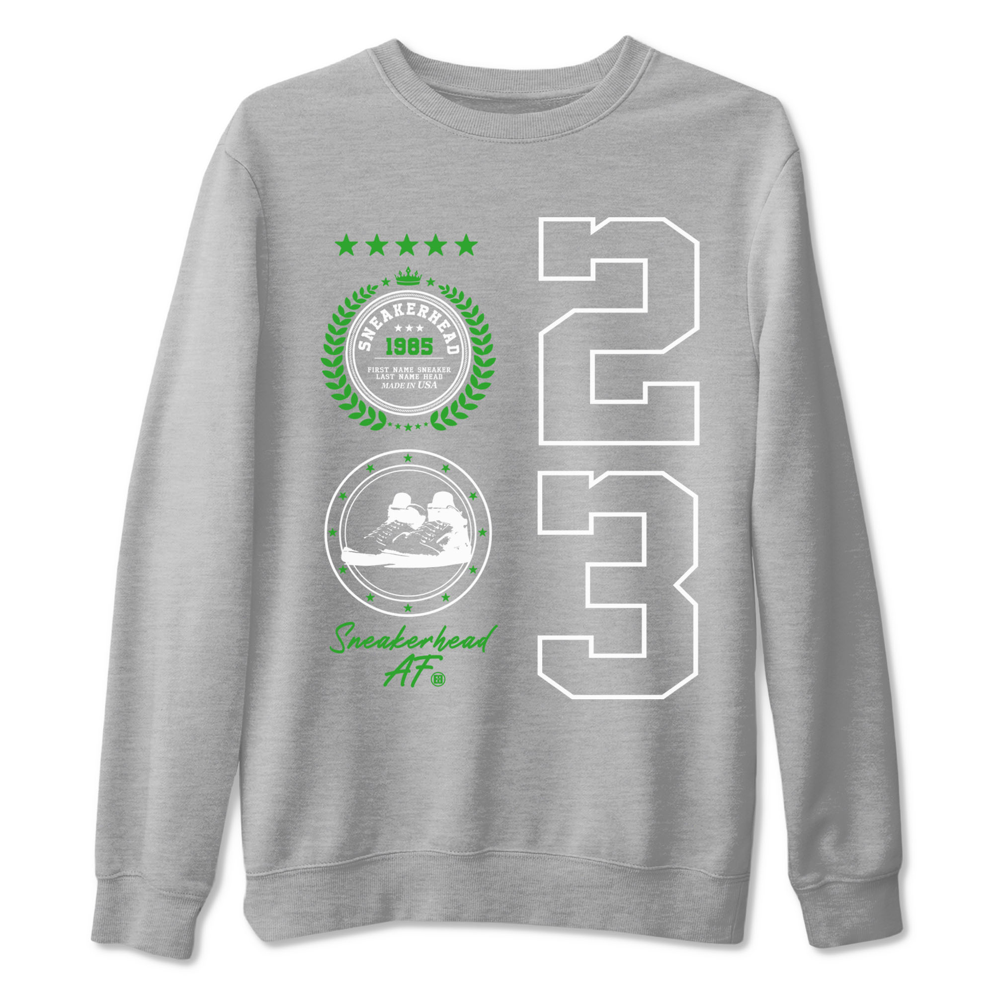 Air Jordan 5 Lucky Green shirt to match jordans streetwear brand Sneaker Emblem sneaker tees Air Jordan 5 Lucky Green Drip Gear Zone unisex cotton Heather Grey 2 crew neck shirt