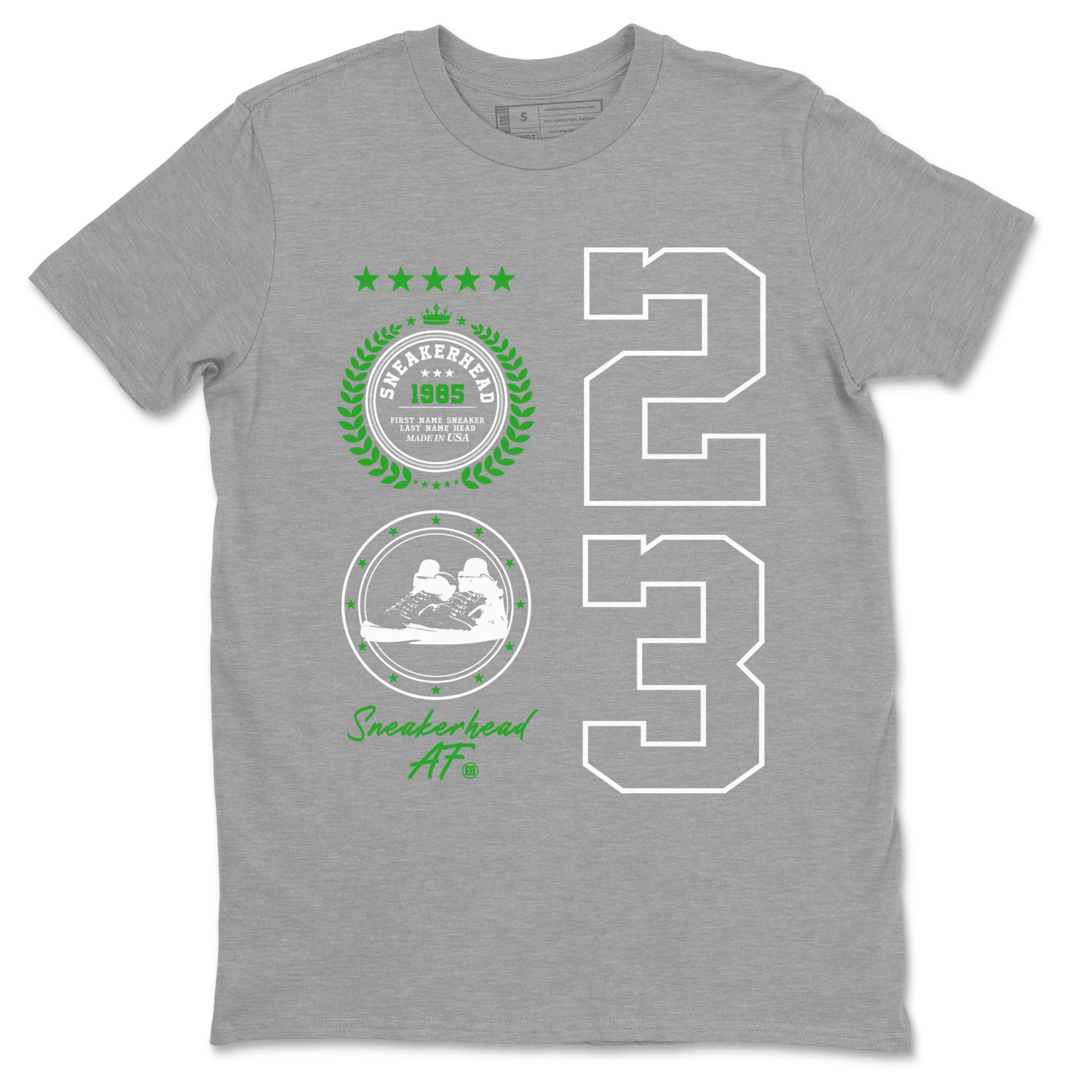 Air Jordan 5 Lucky Green shirt to match jordans streetwear brand Sneaker Emblem sneaker tees Air Jordan 5 Lucky Green Drip Gear Zone unisex cotton Heather Grey 2 crew neck shirt