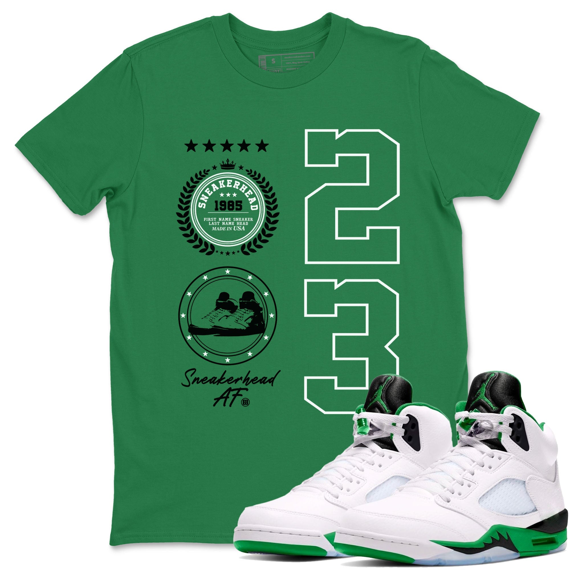 Air Jordan 5 Lucky Green shirt to match jordans streetwear brand Sneaker Emblem sneaker tees Air Jordan 5 Lucky Green Drip Gear Zone unisex cotton Kelly Green 1 crew neck shirt