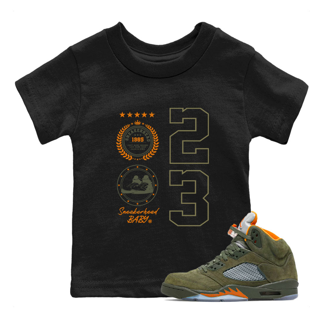 Air Jordan 5 Olive shirt to match jordans Sneaker Emblem sneaker tees 5s Olive Drip Gear Zone baby toddler Black 1 cotton Shirt