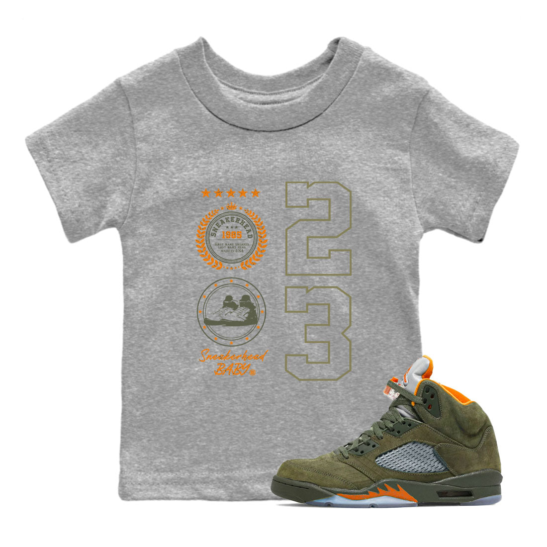 Air Jordan 5 Olive shirt to match jordans Sneaker Emblem sneaker tees 5s Olive Drip Gear Zone baby toddler Heather Grey 1 cotton Shirt