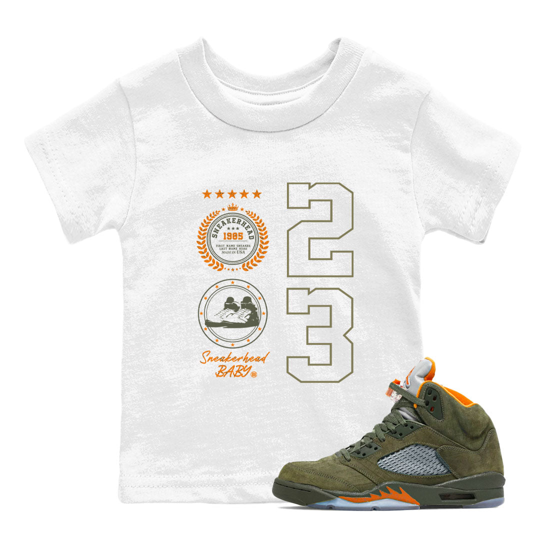 Air Jordan 5 Olive shirt to match jordans Sneaker Emblem sneaker tees 5s Olive Drip Gear Zone baby toddler White 1 cotton Shirt