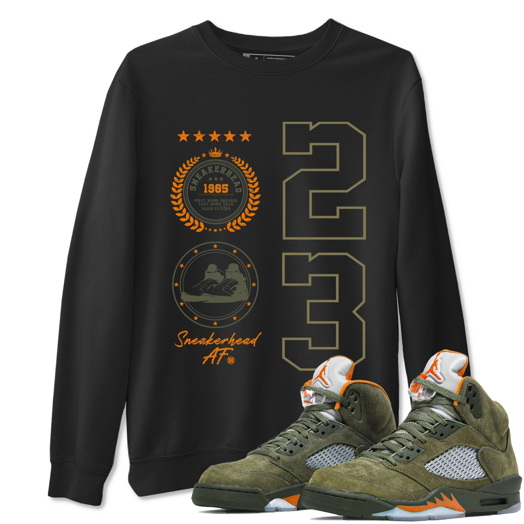 Air Jordan 5 Olive shirt to match jordans Sneaker Emblem sneaker tees 5s Olive Drip Gear Zone unisex cotton Black 1 crew neck shirt