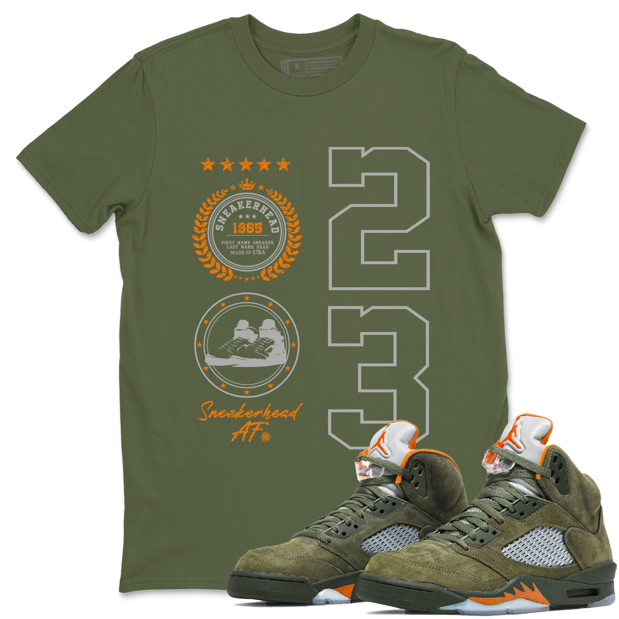 Air Jordan 5 Olive shirt to match jordans Sneaker Emblem sneaker tees 5s Olive Drip Gear Zone unisex cotton Military Green 1 crew neck shirt