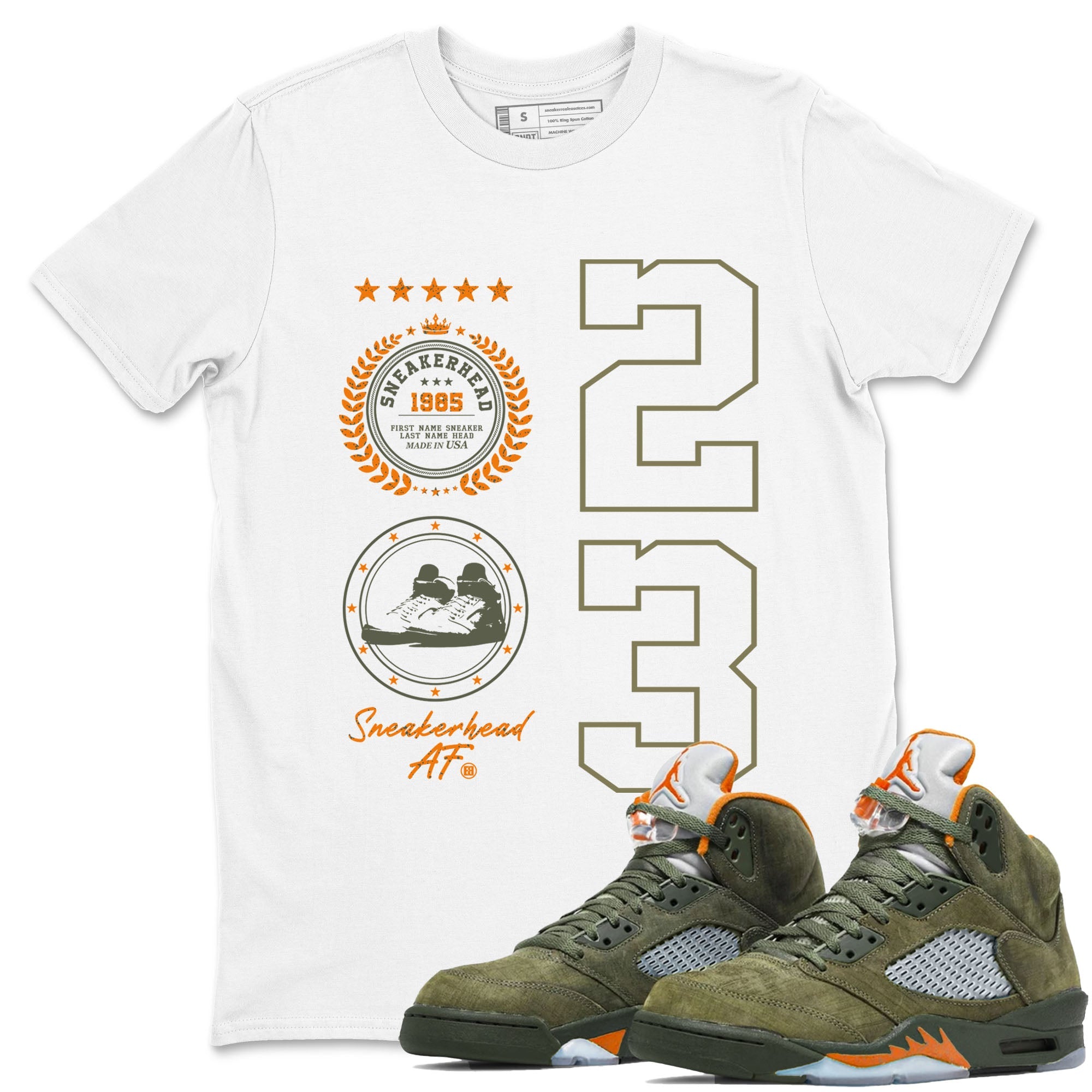 Air Jordan 5 Olive shirt to match jordans Sneaker Emblem sneaker tees 5s Olive Drip Gear Zone unisex cotton White 1 crew neck shirt