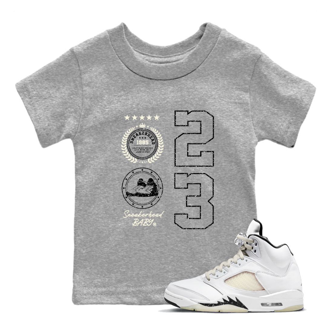 Air Jordan 5 Sail shirt to match jordans streetwear brand Sneaker Emblem sneaker tees Air Jordan 5 Sail Drip Gear Zone baby toddler Heather Grey 1 cotton Shirt
