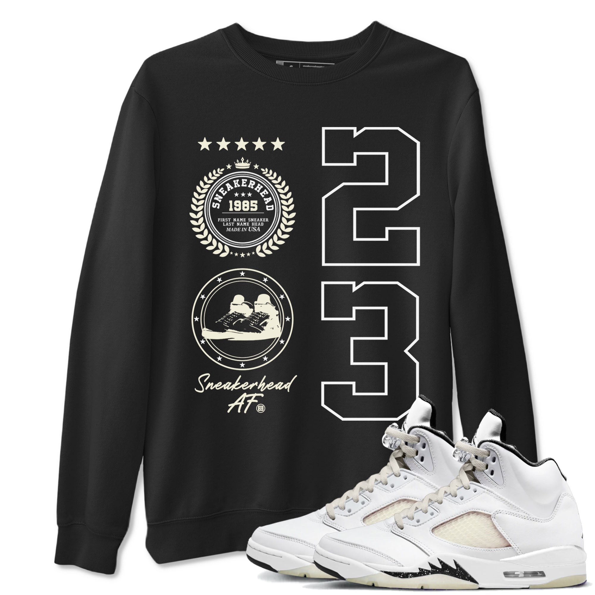 Air Jordan 5 Sail shirt to match jordans streetwear brand Sneaker Emblem sneaker tees Air Jordan 5 Sail Drip Gear Zone unisex cotton Black 1 crew neck shirt