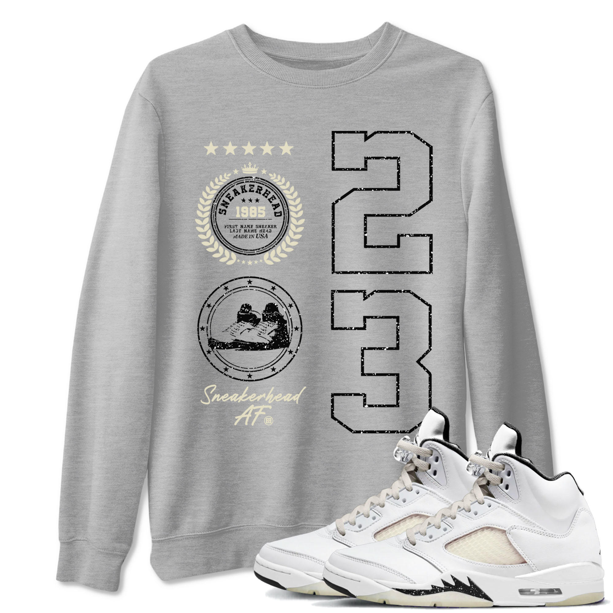 Air Jordan 5 Sail shirt to match jordans streetwear brand Sneaker Emblem sneaker tees Air Jordan 5 Sail Drip Gear Zone unisex cotton Heather Grey 1 crew neck shirt