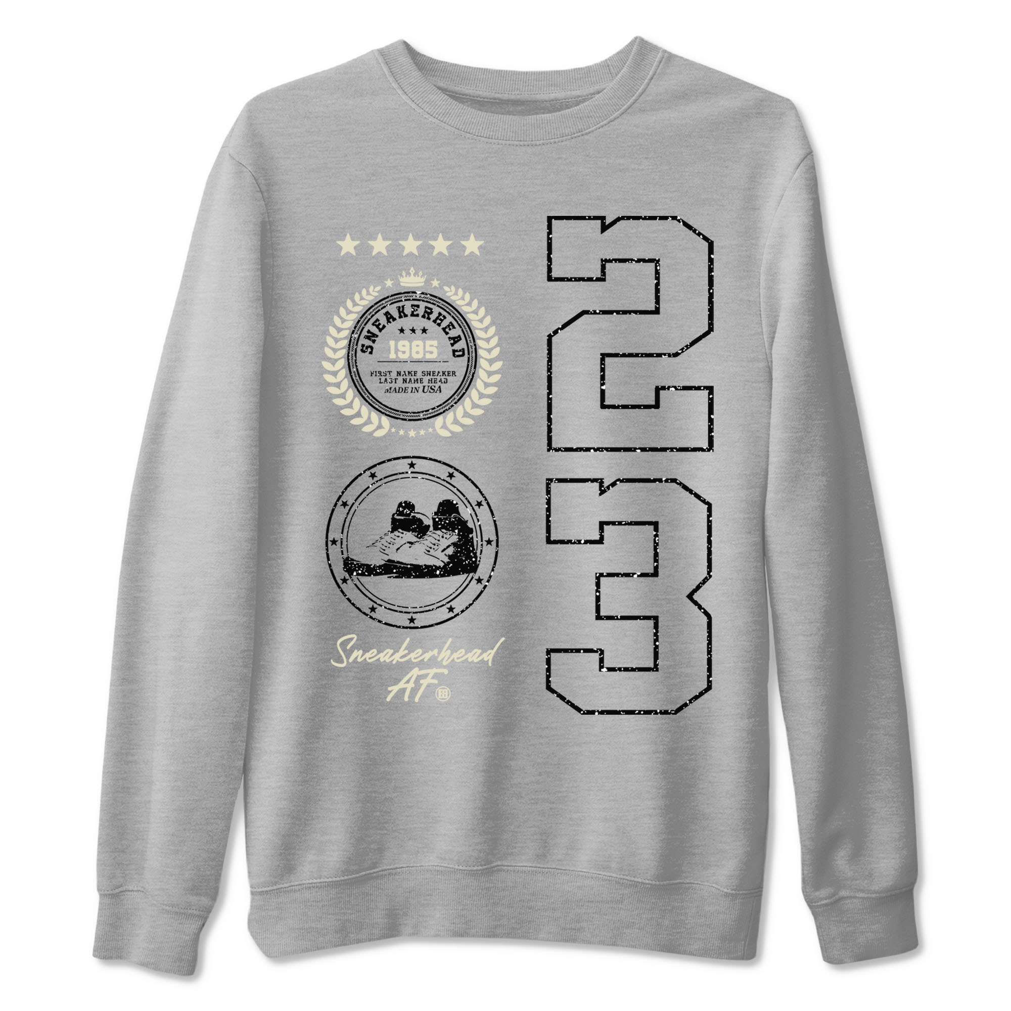 Air Jordan 5 Sail shirt to match jordans streetwear brand Sneaker Emblem sneaker tees Air Jordan 5 Sail Drip Gear Zone unisex cotton Heather Grey 2 crew neck shirt