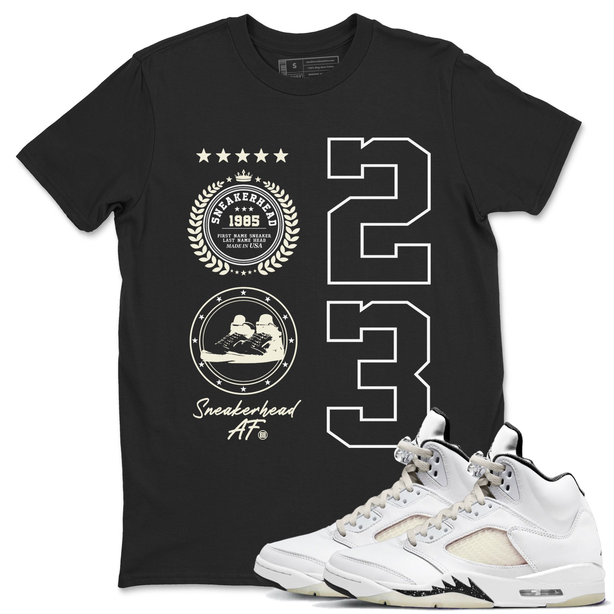 Air Jordan 5 Sail shirt to match jordans streetwear brand Sneaker Emblem sneaker tees Air Jordan 5 Sail Drip Gear Zone unisex cotton Black 1 crew neck shirt