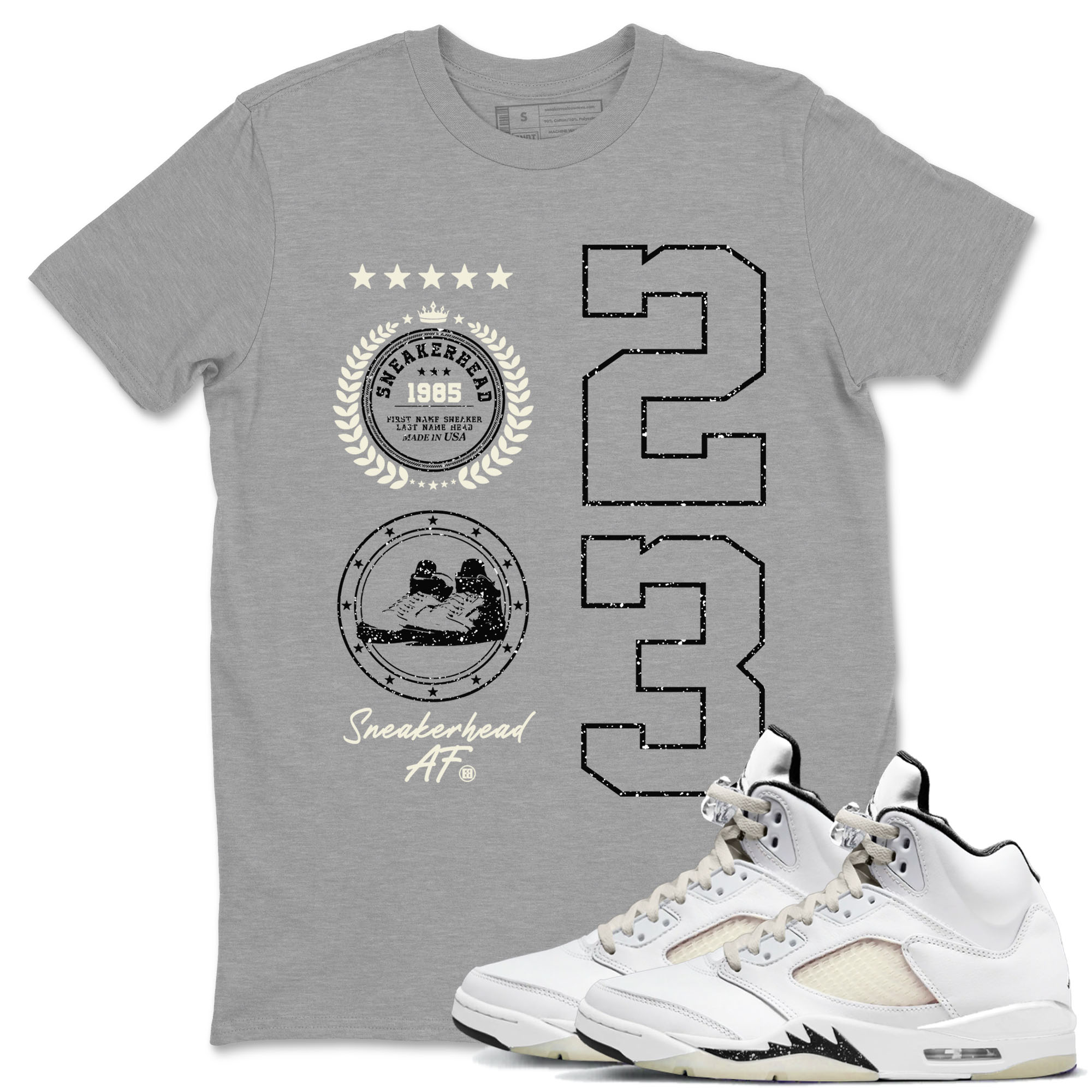 Air Jordan 5 Sail shirt to match jordans streetwear brand Sneaker Emblem sneaker tees Air Jordan 5 Sail Drip Gear Zone unisex cotton Heather Grey 1 crew neck shirt