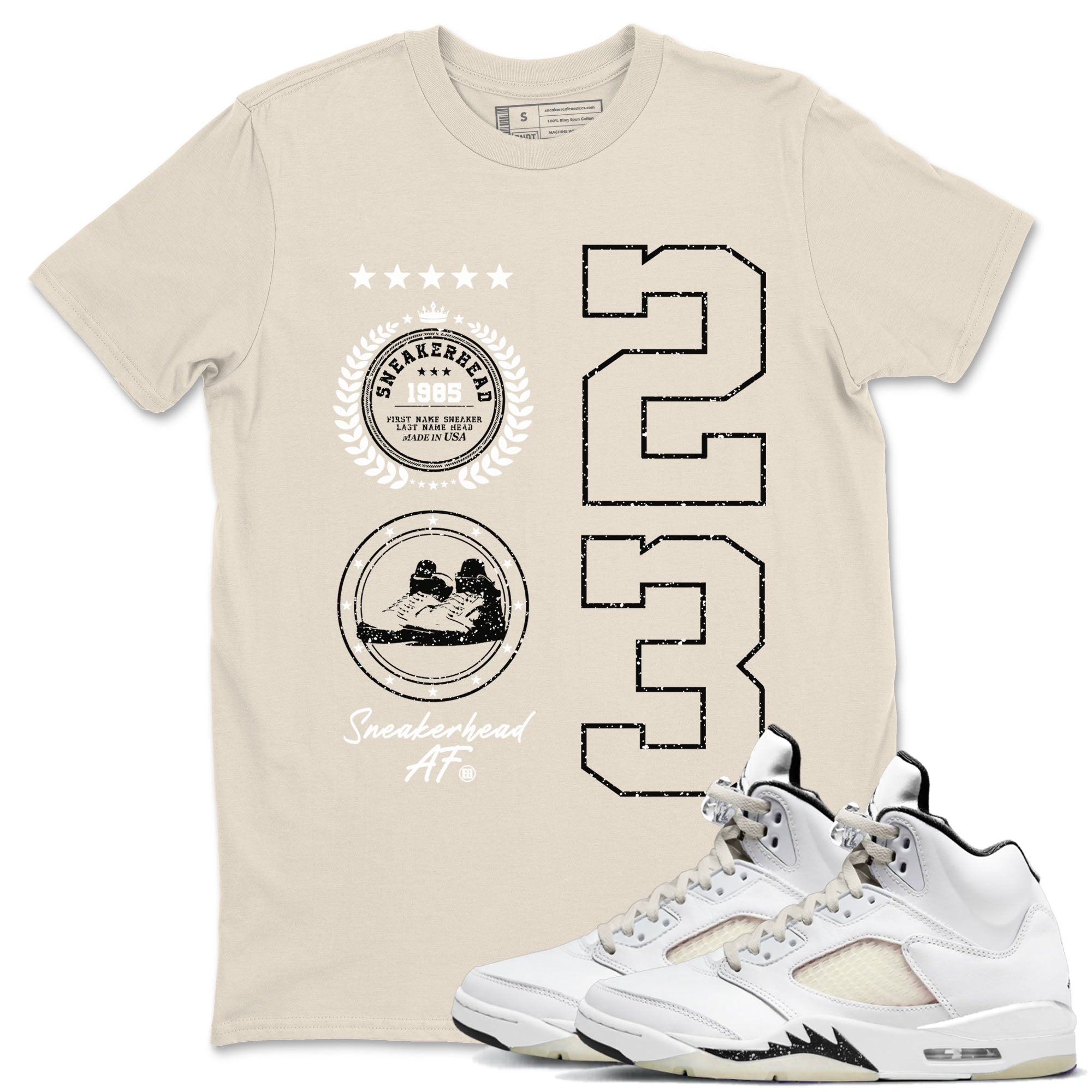 Air Jordan 5 Sail shirt to match jordans streetwear brand Sneaker Emblem sneaker tees Air Jordan 5 Sail Drip Gear Zone unisex cotton Natural 1 crew neck shirt
