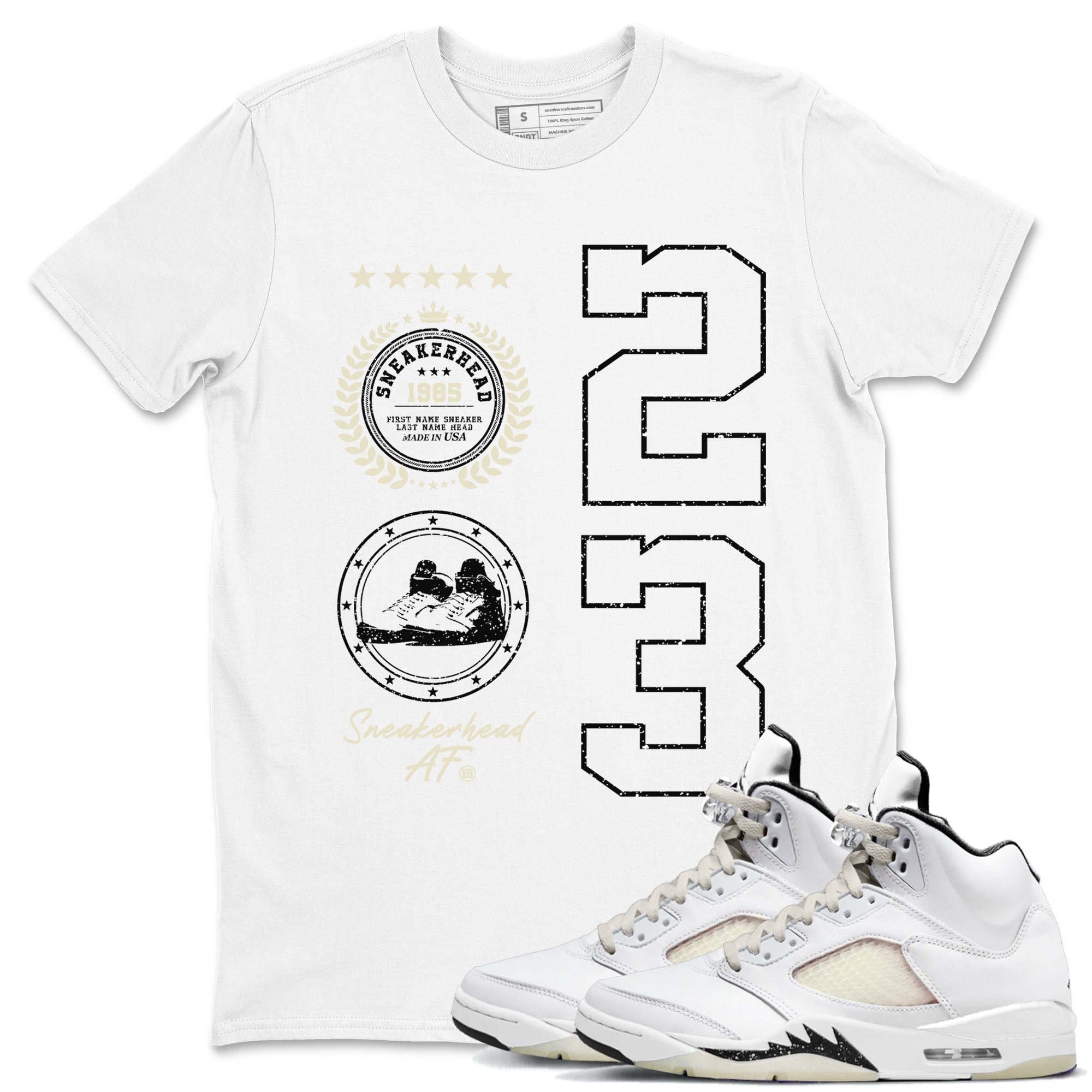 Air Jordan 5 Sail shirt to match jordans streetwear brand Sneaker Emblem sneaker tees Air Jordan 5 Sail Drip Gear Zone unisex cotton White 1 crew neck shirt