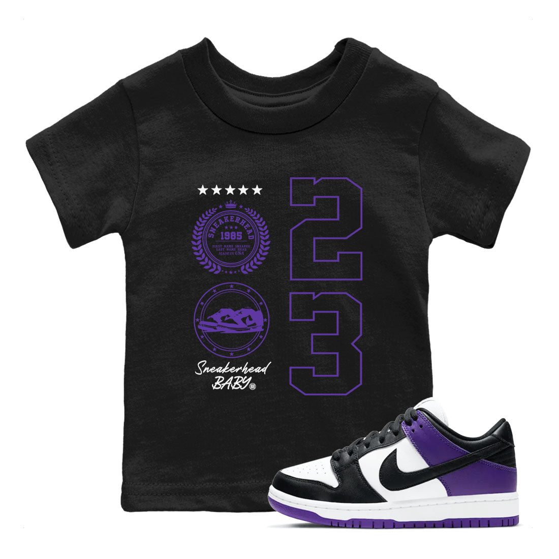 Sneaker Emblem sneaker match tees to Court Purple Dunks street fashion brand for shirts to match Jordans Drip Gear Zone Dunk Low Court Purple unisex t-shirt Black 1 youth shirt