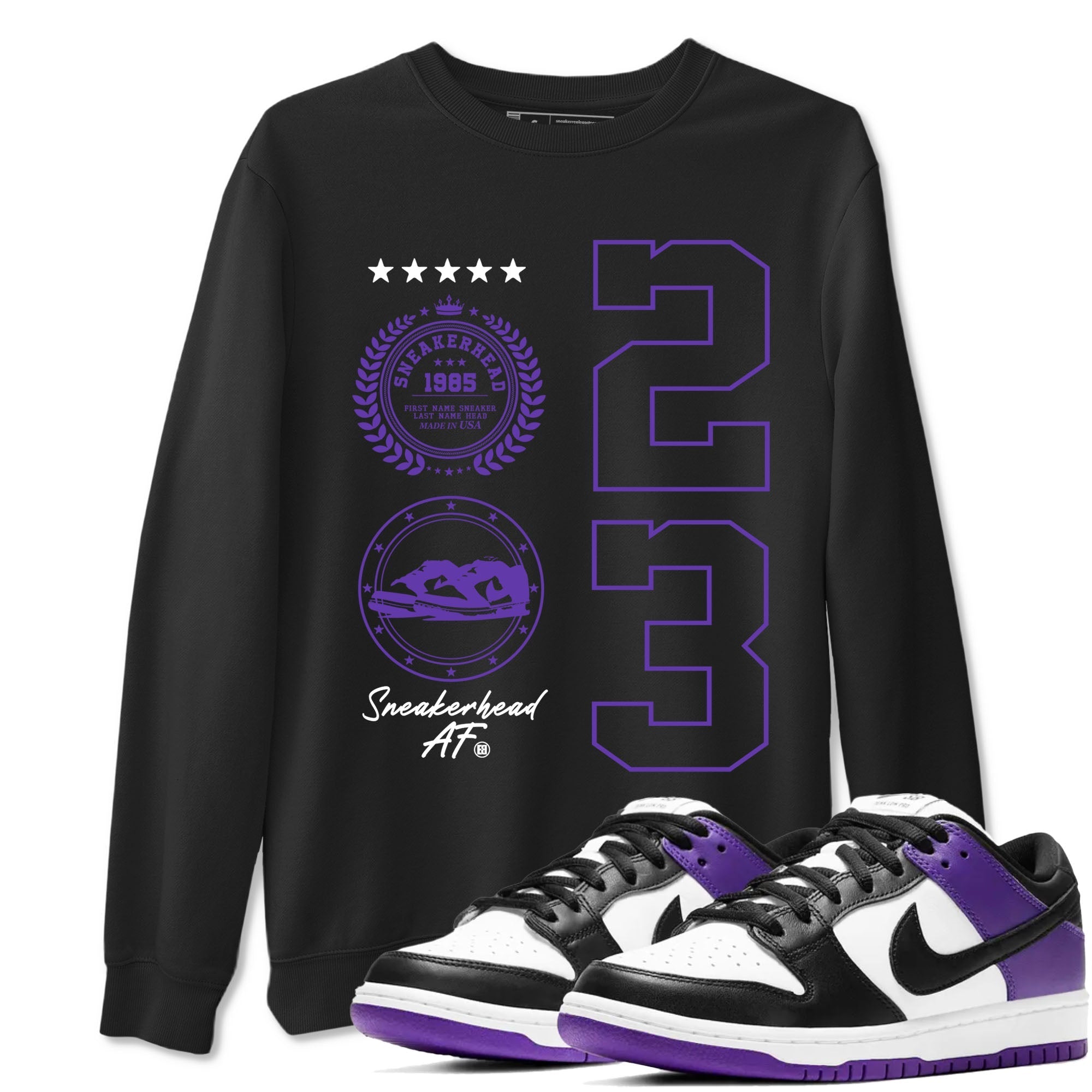 Sneaker Emblem sneaker match tees to Court Purple Dunks street fashion brand for shirts to match Jordans Drip Gear Zone Dunk Low Court Purple unisex t-shirt Black 1 unisex shirt