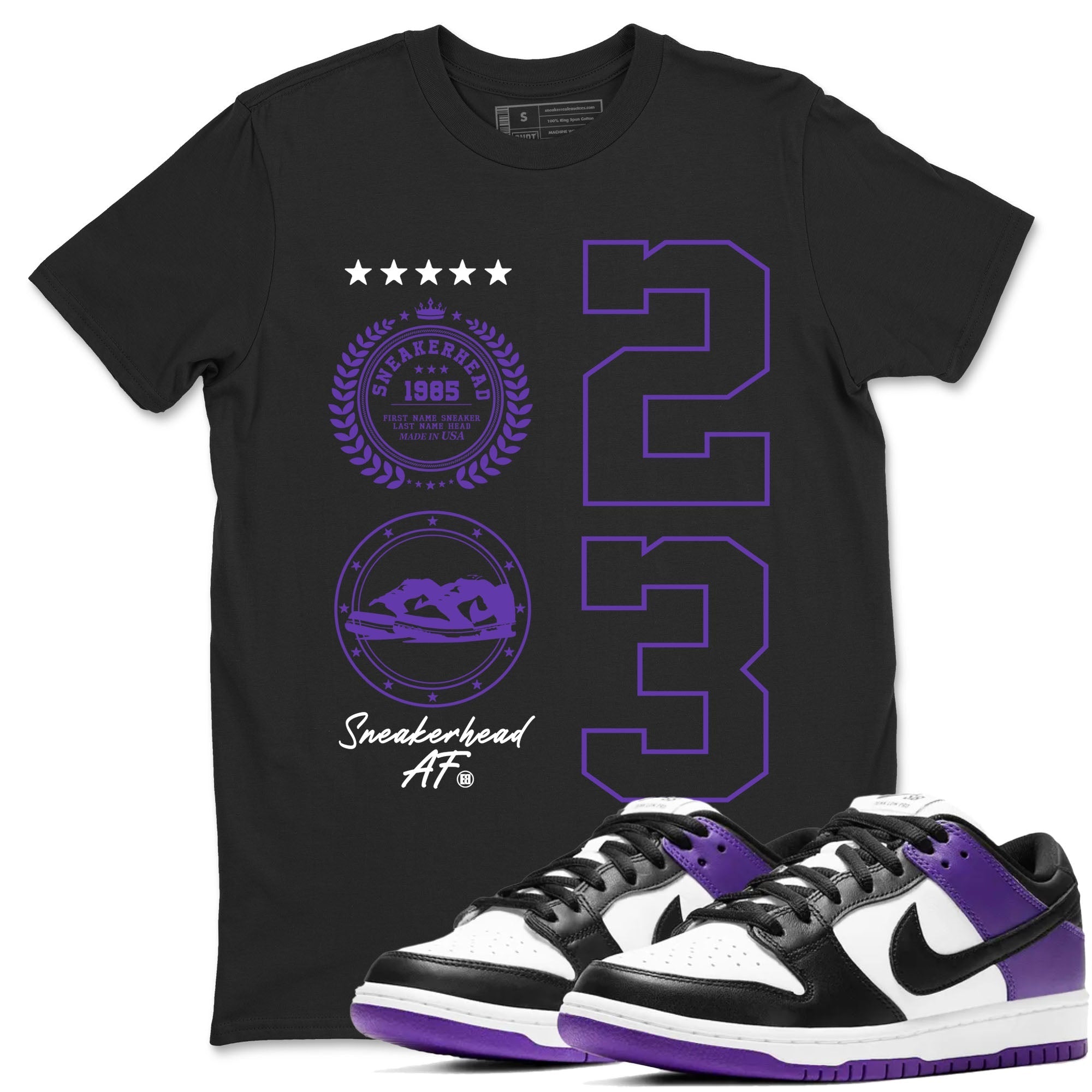 Sneaker Emblem sneaker match tees to Court Purple Dunks street fashion brand for shirts to match Jordans Drip Gear Zone Dunk Low Court Purple unisex t-shirt Black 1 unisex shirt
