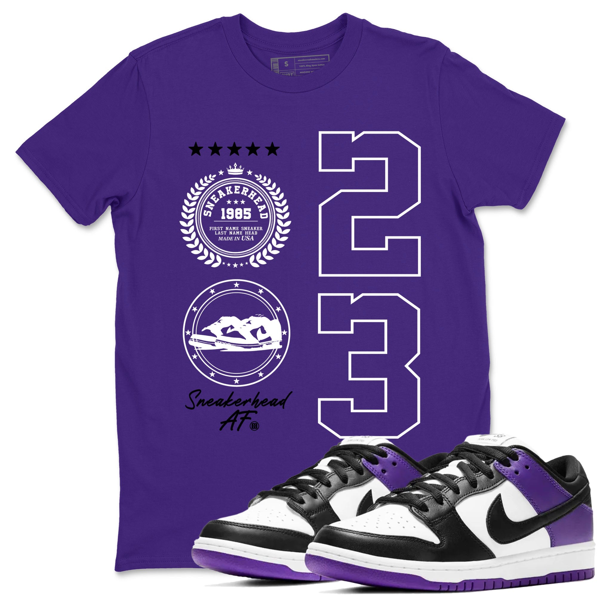 Sneaker Emblem sneaker match tees to Court Purple Dunks street fashion brand for shirts to match Jordans Drip Gear Zone Dunk Low Court Purple unisex t-shirt Purple 1 unisex shirt