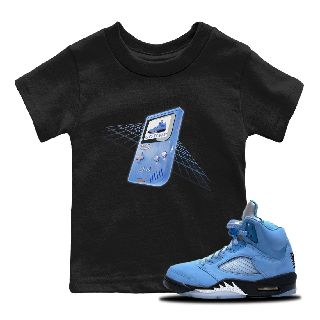 Air Jordan 5 UNC Sneaker Tees Drip Gear Zone Sneaker Game Boy Sneaker Tees AJ5 UNC Shirt Kids Shirts Black 1
