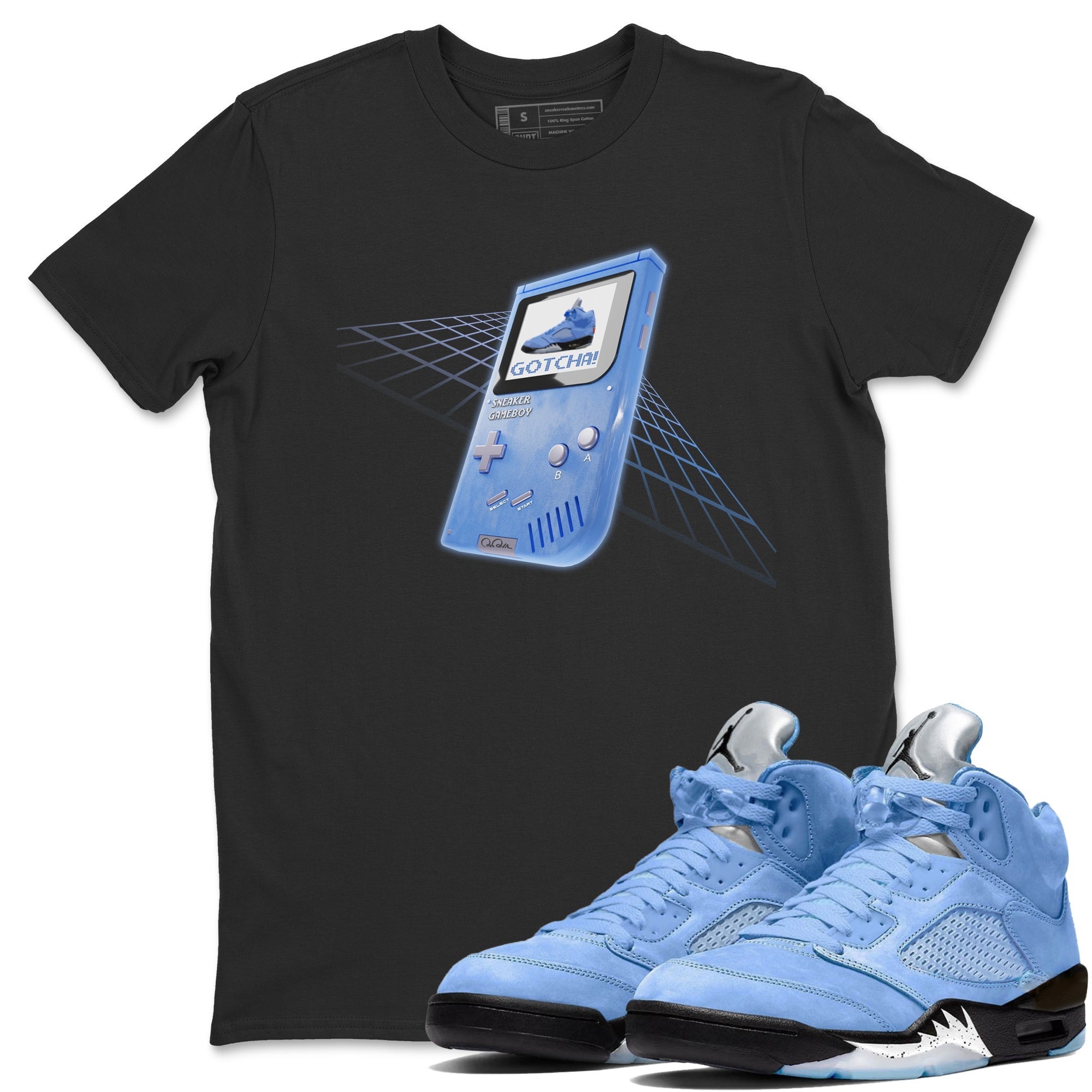Air Jordan 5 UNC Sneaker Tees Drip Gear Zone Sneaker Game Boy Sneaker Tees AJ5 UNC Shirt Unisex Shirts Black 1