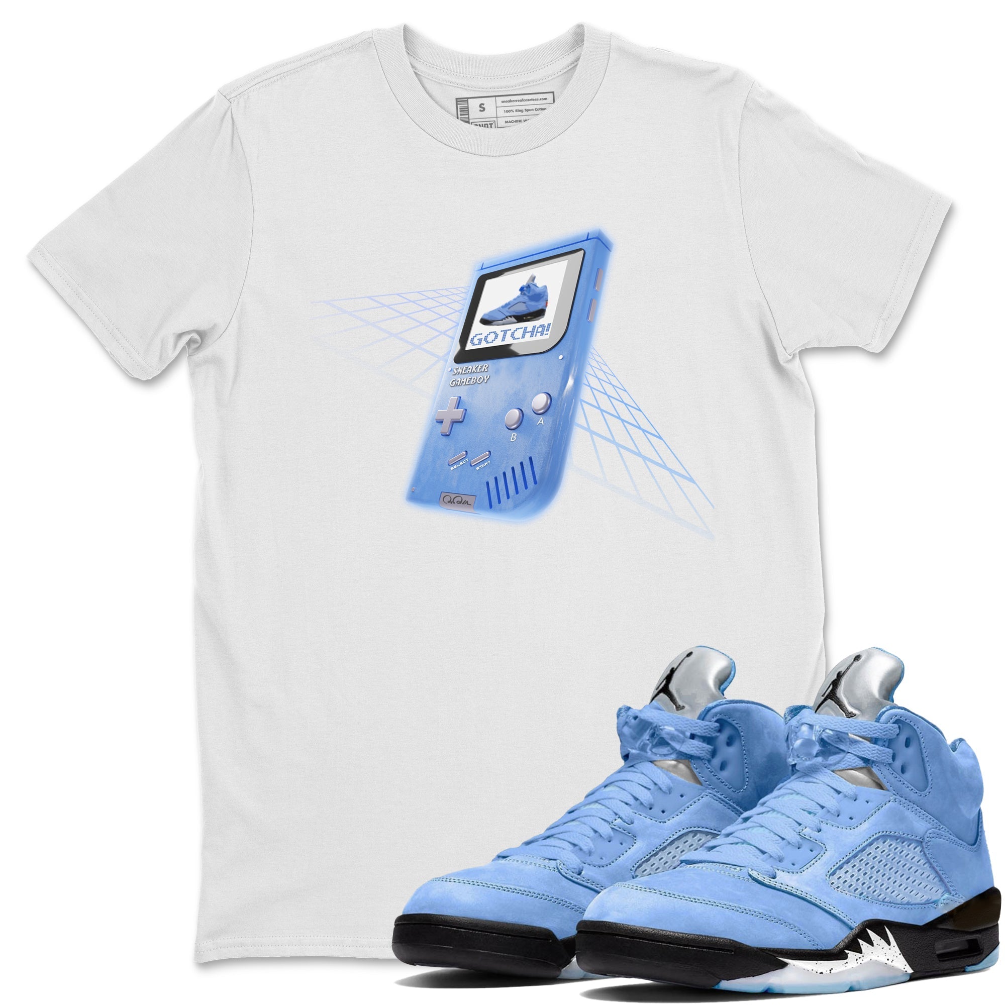 Air Jordan 5 UNC Sneaker Tees Drip Gear Zone Sneaker Game Boy Sneaker Tees AJ5 UNC Shirt Unisex Shirts White 1