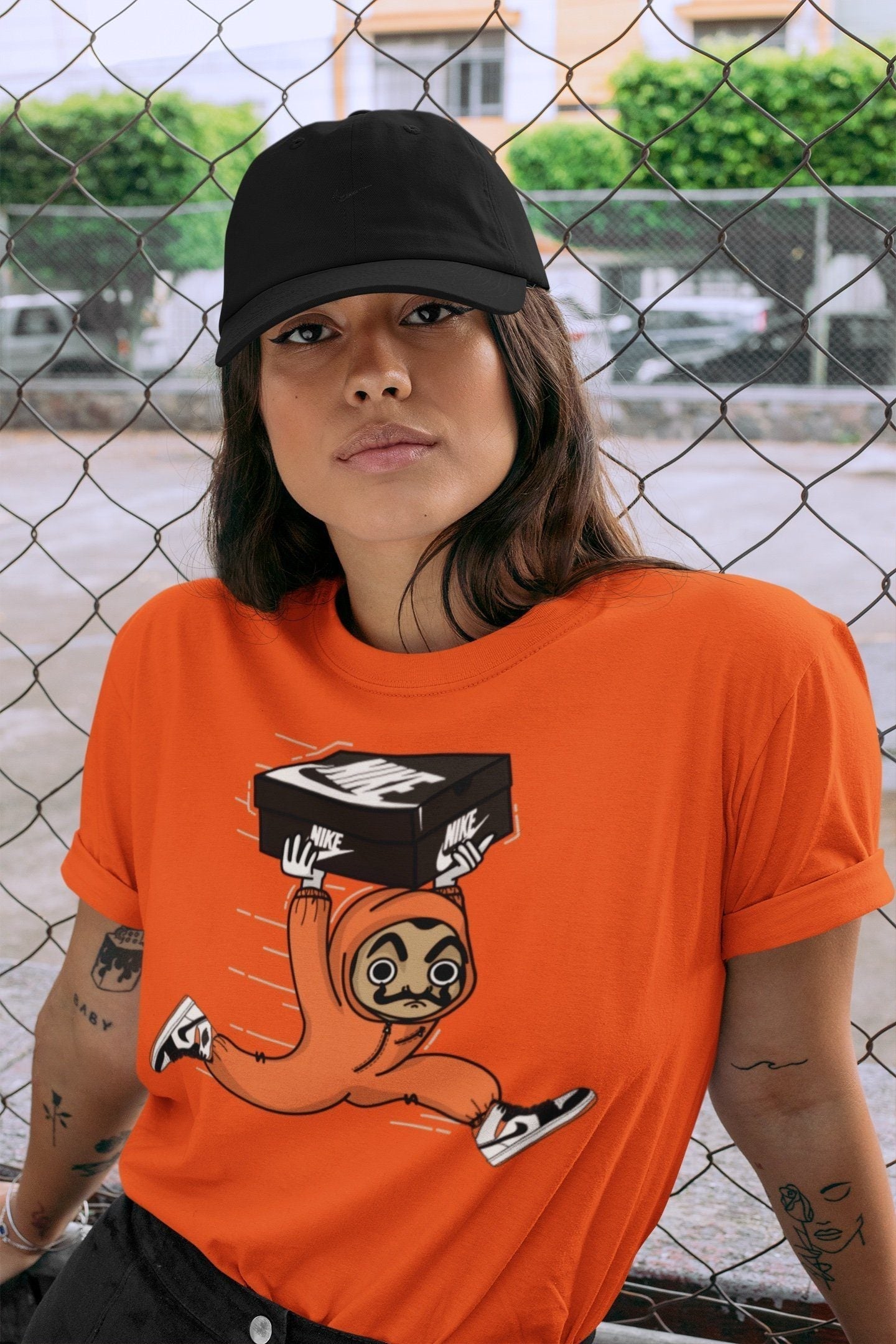 Jordan 1 Electro Orange Sneaker Matching T-Shirt Sneaker Heist Sneaker Tees Jordan 1 Electro Orange Sneaker Release Tees Crew Neck Tees