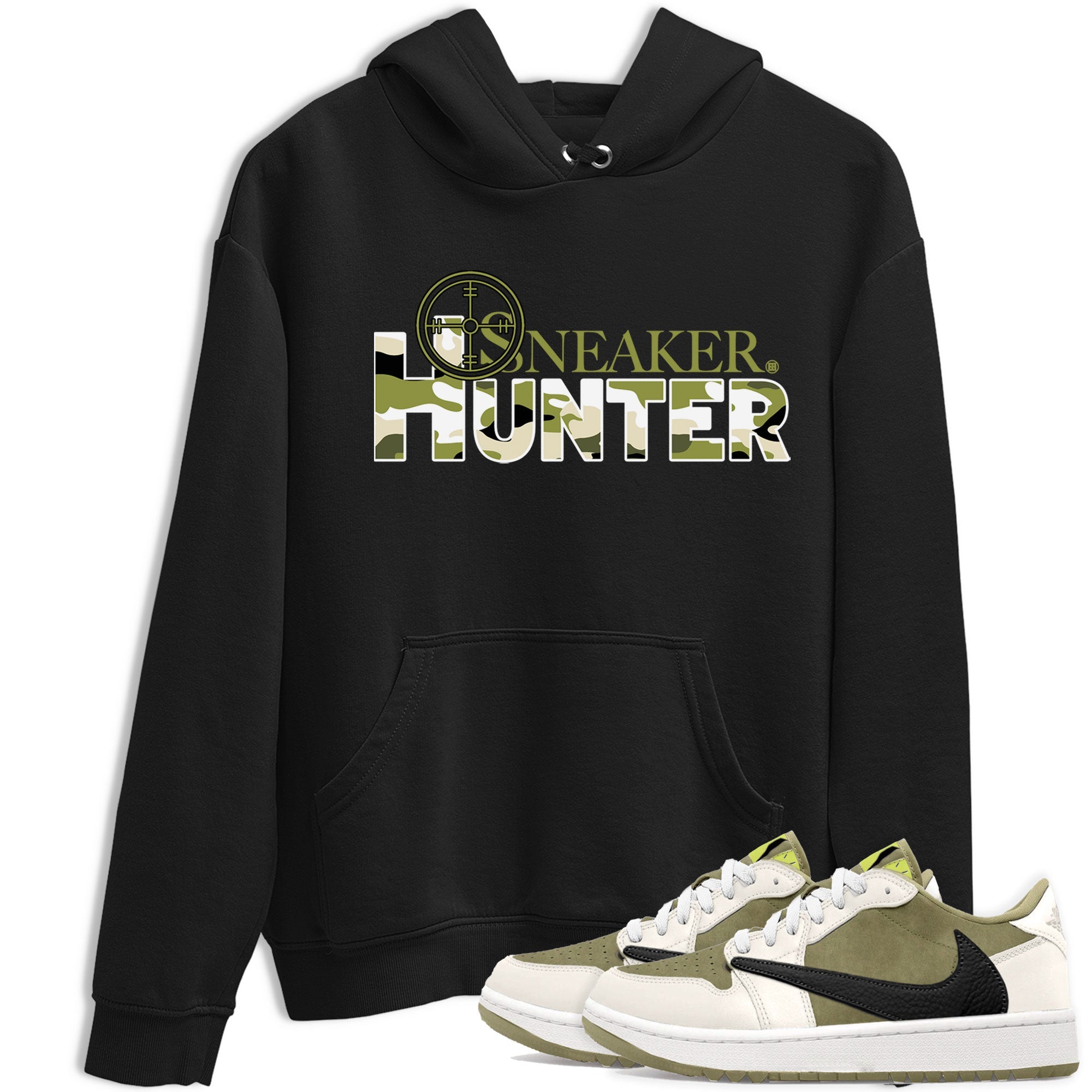 Air Jordan 1 X Travis Scott Golf Olive shirt to match jordans Sneaker Hunter Streetwear Sneaker Shirt Air Jordan 1 Travis Scott Golf Drip Gear Zone Sneaker Matching Clothing Unisex Black 1 T-Shirt