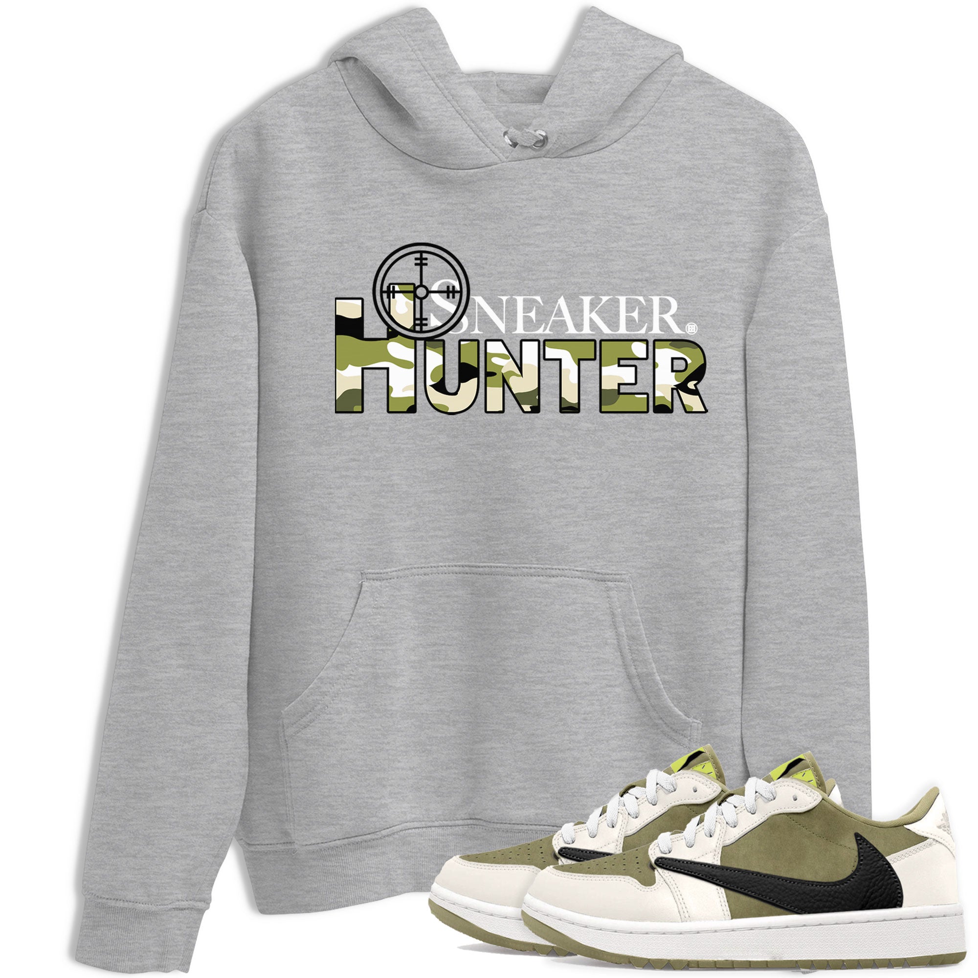 Air Jordan 1 X Travis Scott Golf Olive shirt to match jordans Sneaker Hunter Streetwear Sneaker Shirt Air Jordan 1 Travis Scott Golf Drip Gear Zone Sneaker Matching Clothing Unisex Heather Grey 1 T-Shirt