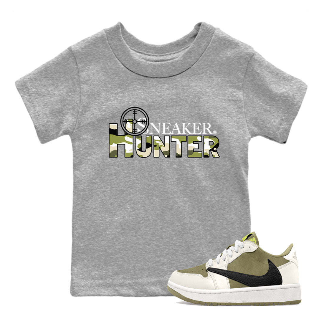 Air Jordan 1 X Travis Scott Golf Olive shirt to match jordans Sneaker Hunter Streetwear Sneaker Shirt Air Jordan 1 Travis Scott Golf Drip Gear Zone Sneaker Matching Clothing Baby Toddler Heather Grey 1 T-Shirt