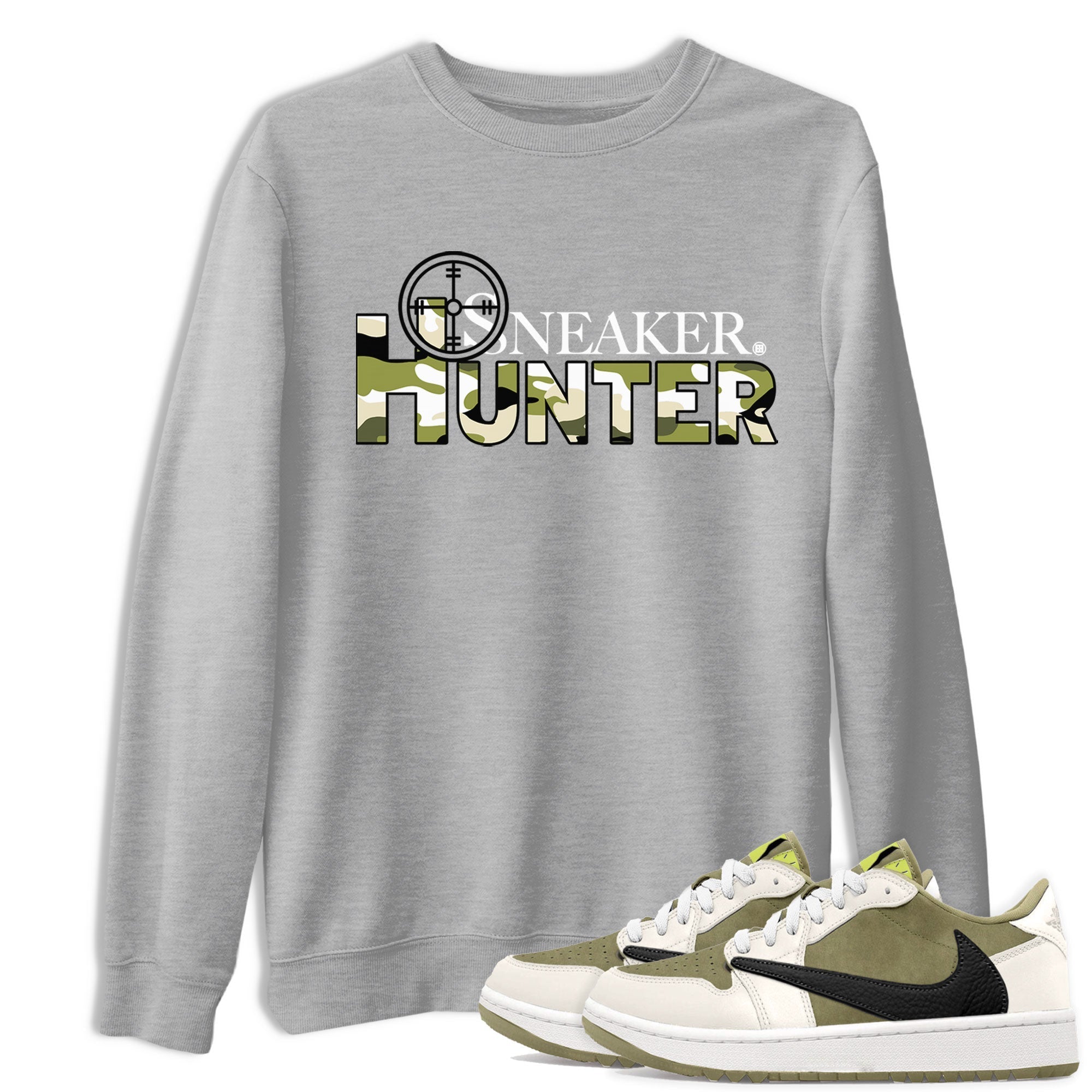 Air Jordan 1 X Travis Scott Golf Olive shirt to match jordans Sneaker Hunter Streetwear Sneaker Shirt Air Jordan 1 Travis Scott Golf Drip Gear Zone Sneaker Matching Clothing Unisex Heather Grey 1 T-Shirt
