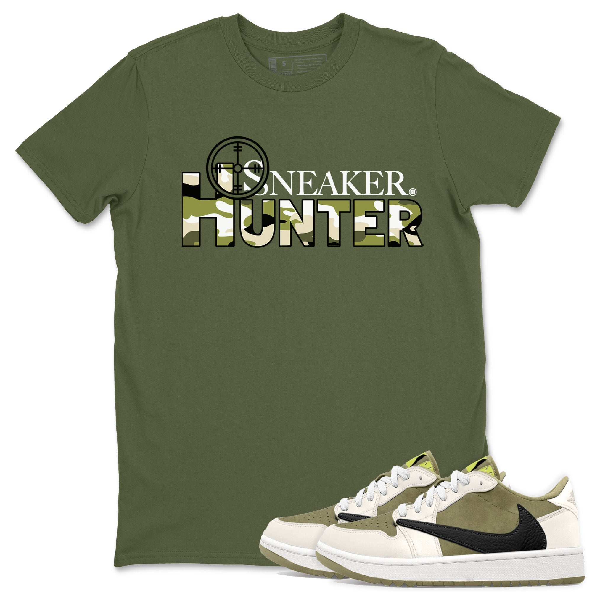 Air Jordan 1 X Travis Scott Golf Olive shirt to match jordans Sneaker Hunter Streetwear Sneaker Shirt Air Jordan 1 Travis Scott Golf Drip Gear Zone Sneaker Matching Clothing Unisex Military Green 1 T-Shirt