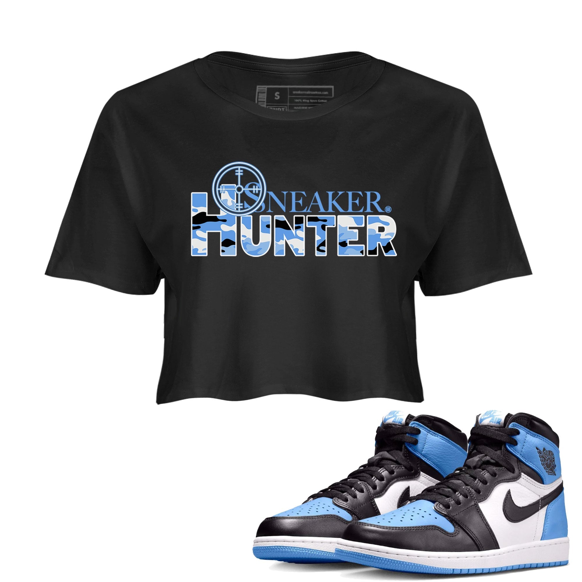 Air Jordan 1 Retro High OG UNC Toe shirt to match jordans Sneaker Hunter Streetwear Sneaker Shirt Air Jordan 1 High OG University Blue Drip Gear Zone Sneaker Matching Clothing Black 1 Crop T-Shirt