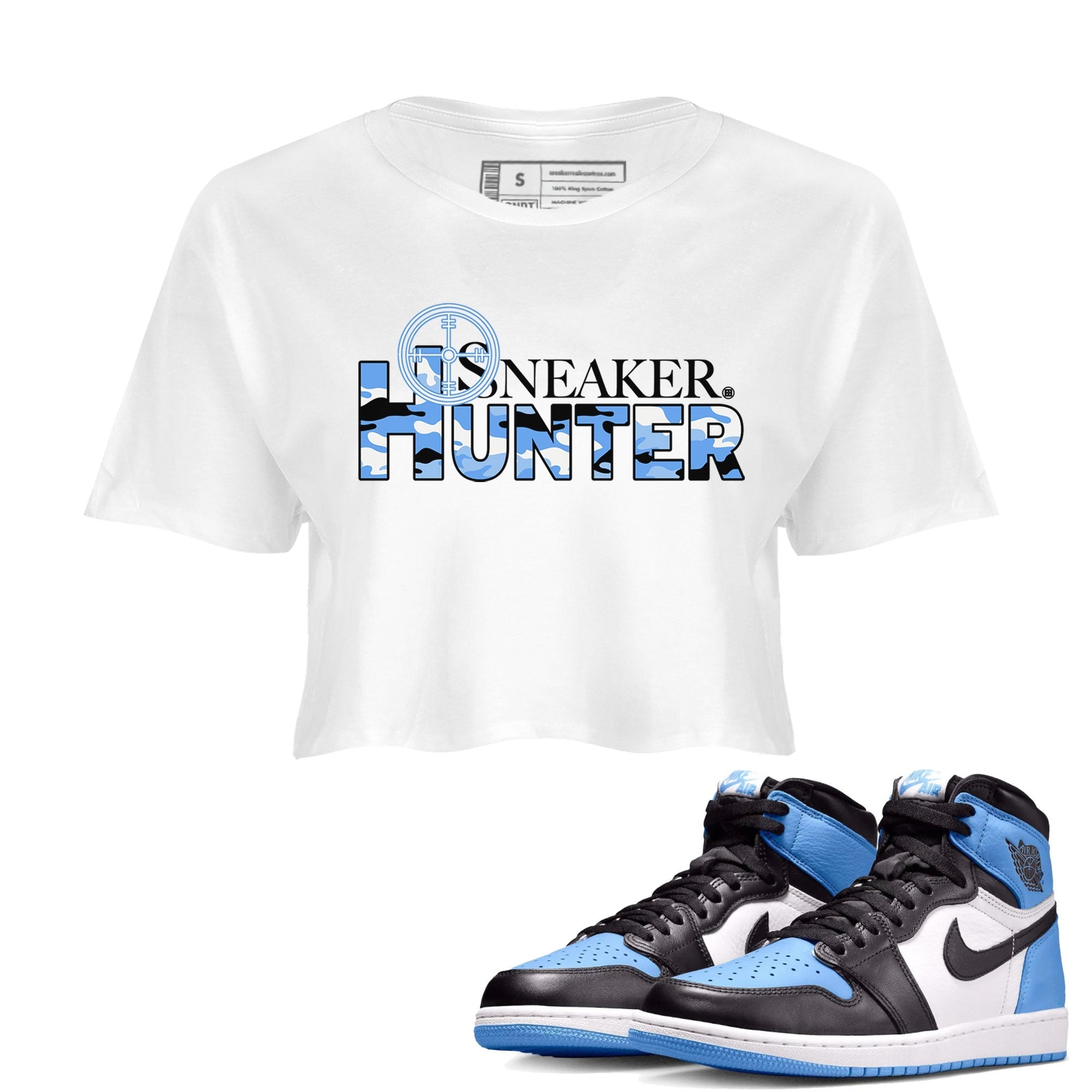 Air Jordan 1 Retro High OG UNC Toe shirt to match jordans Sneaker Hunter Streetwear Sneaker Shirt Air Jordan 1 High OG University Blue Drip Gear Zone Sneaker Matching Clothing White 1 Crop T-Shirt