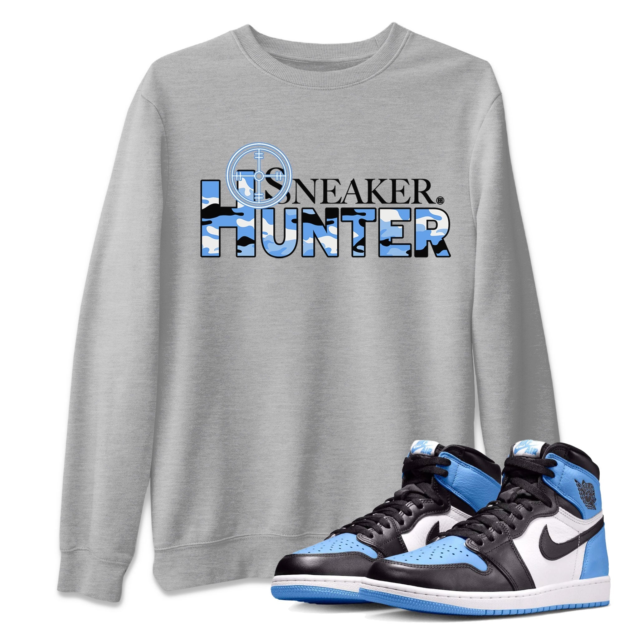 Air Jordan 1 Retro High OG UNC Toe shirt to match jordans Sneaker Hunter Streetwear Sneaker Shirt Air Jordan 1 High OG University Blue Drip Gear Zone Sneaker Matching Clothing Unisex Heather Grey 1 T-Shirt