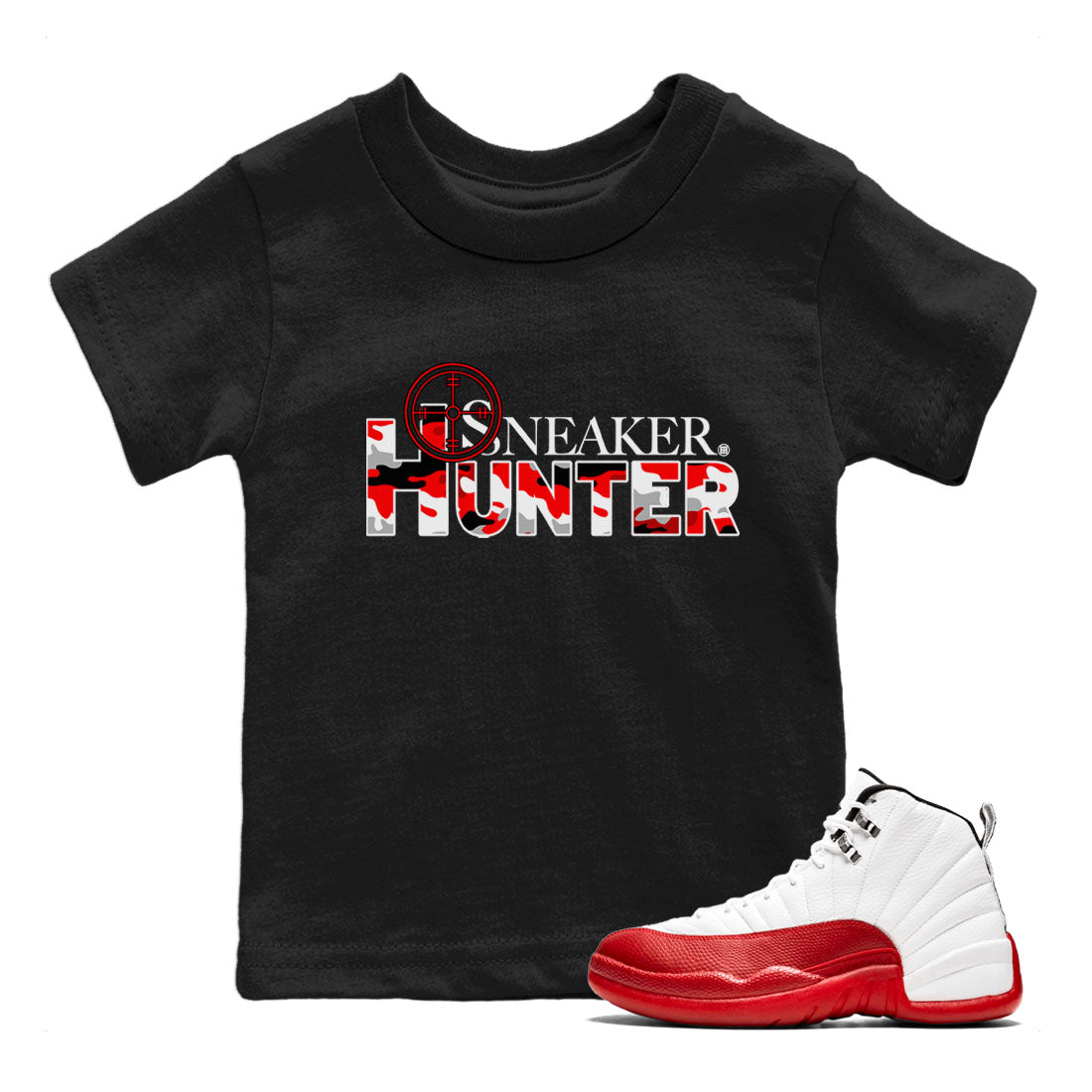Air Jordan 12 Cherry shirt to match jordans Sneaker Hunter Streetwear Sneaker Shirt Air Jordan 12 Retro Cherry Drip Gear Zone Sneaker Matching Clothing Baby Toddler Black 1 T-Shirt