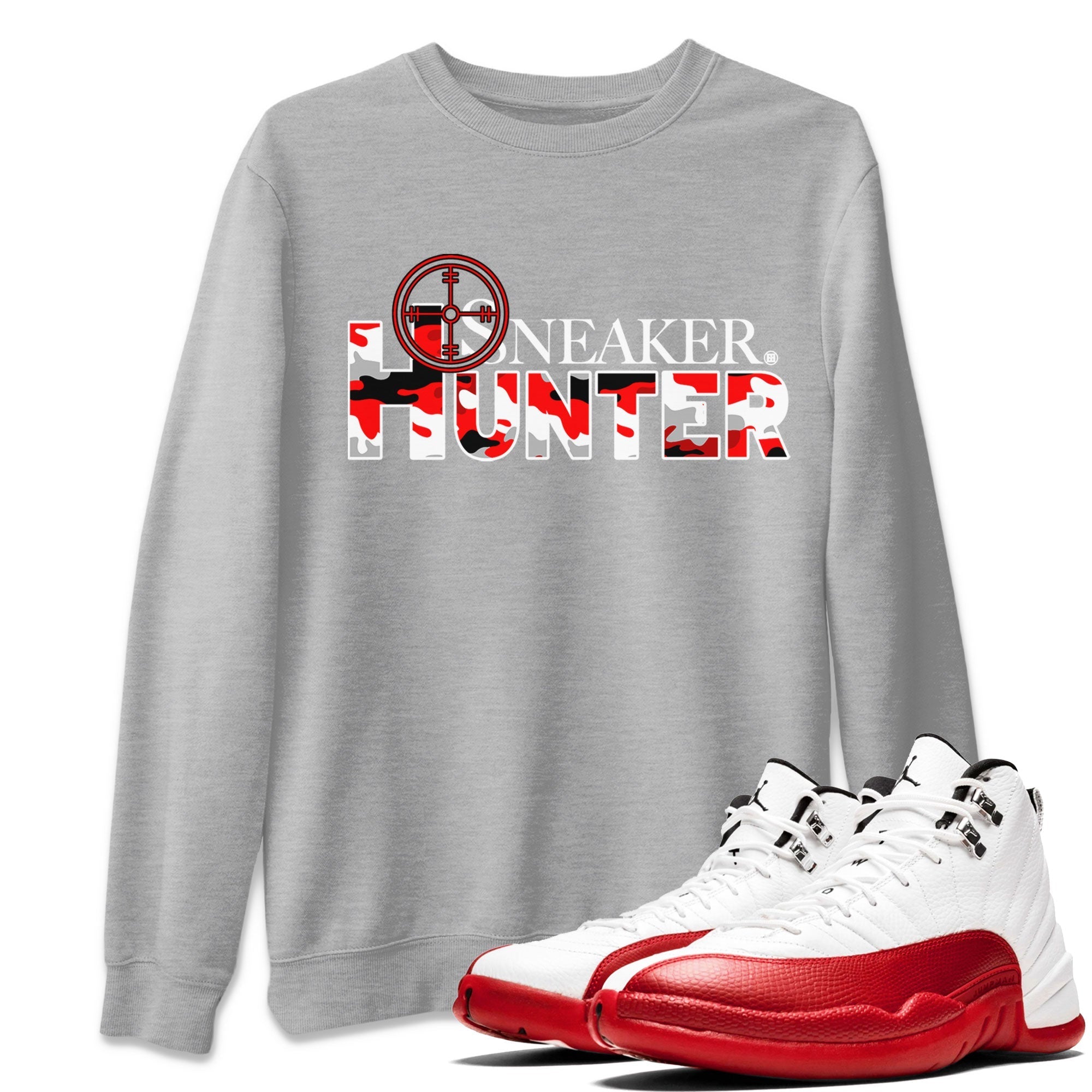 Air Jordan 12 Cherry shirt to match jordans Sneaker Hunter Streetwear Sneaker Shirt Air Jordan 12 Retro Cherry Drip Gear Zone Sneaker Matching Clothing Unisex Heather Grey 1 T-Shirt