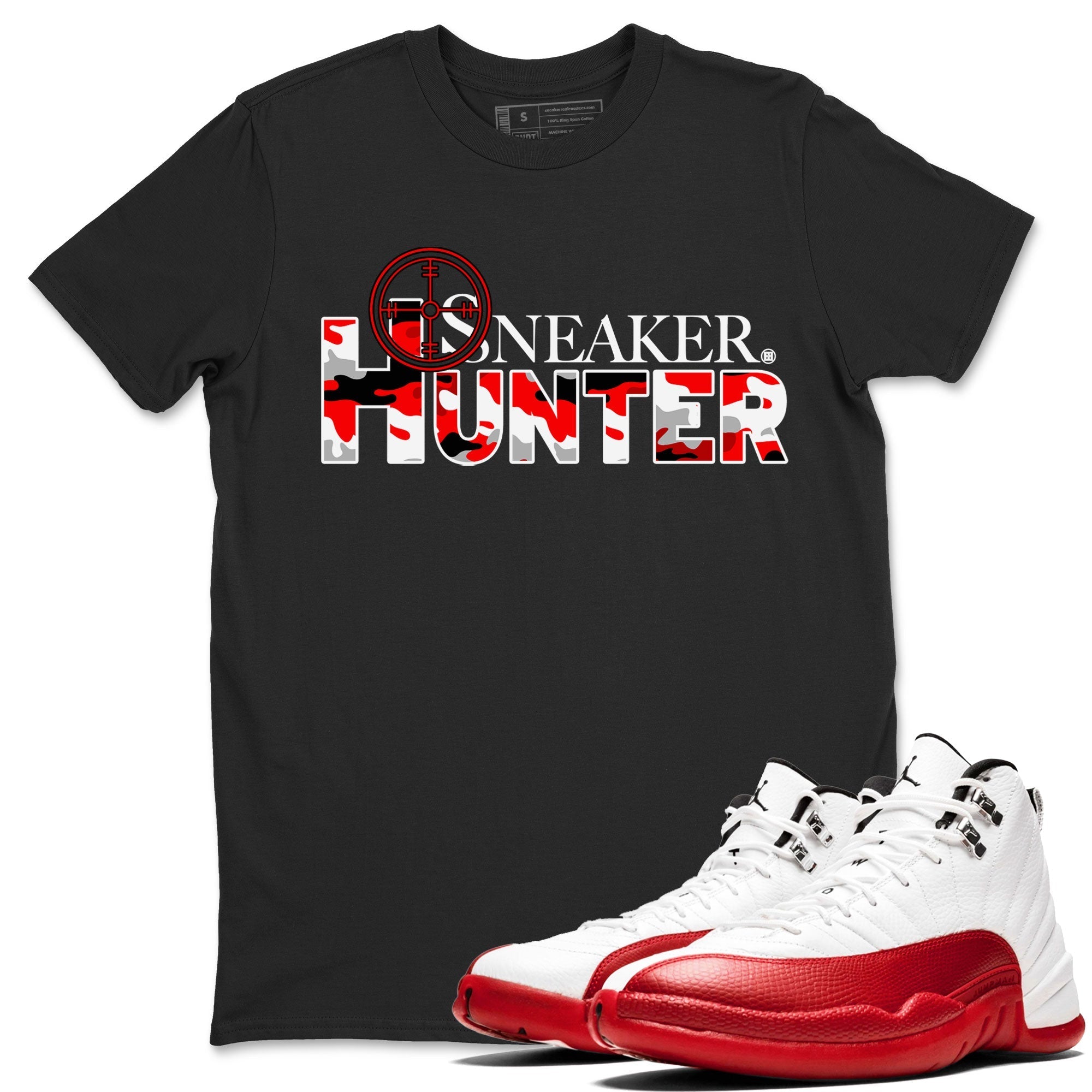 Air Jordan 12 Cherry shirt to match jordans Sneaker Hunter Streetwear Sneaker Shirt Air Jordan 12 Retro Cherry Drip Gear Zone Sneaker Matching Clothing Unisex Black 1 T-Shirt