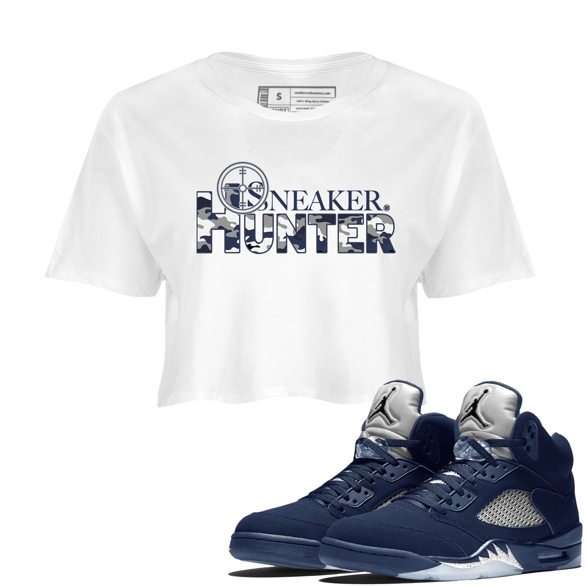 Air Jordan 5 Retro Georgetown shirt to match jordans Sneaker Hunter Streetwear Sneaker Shirt Air Jordan 5 Georgetown Drip Gear Zone Sneaker Matching Clothing White 1 Crop T-Shirt
