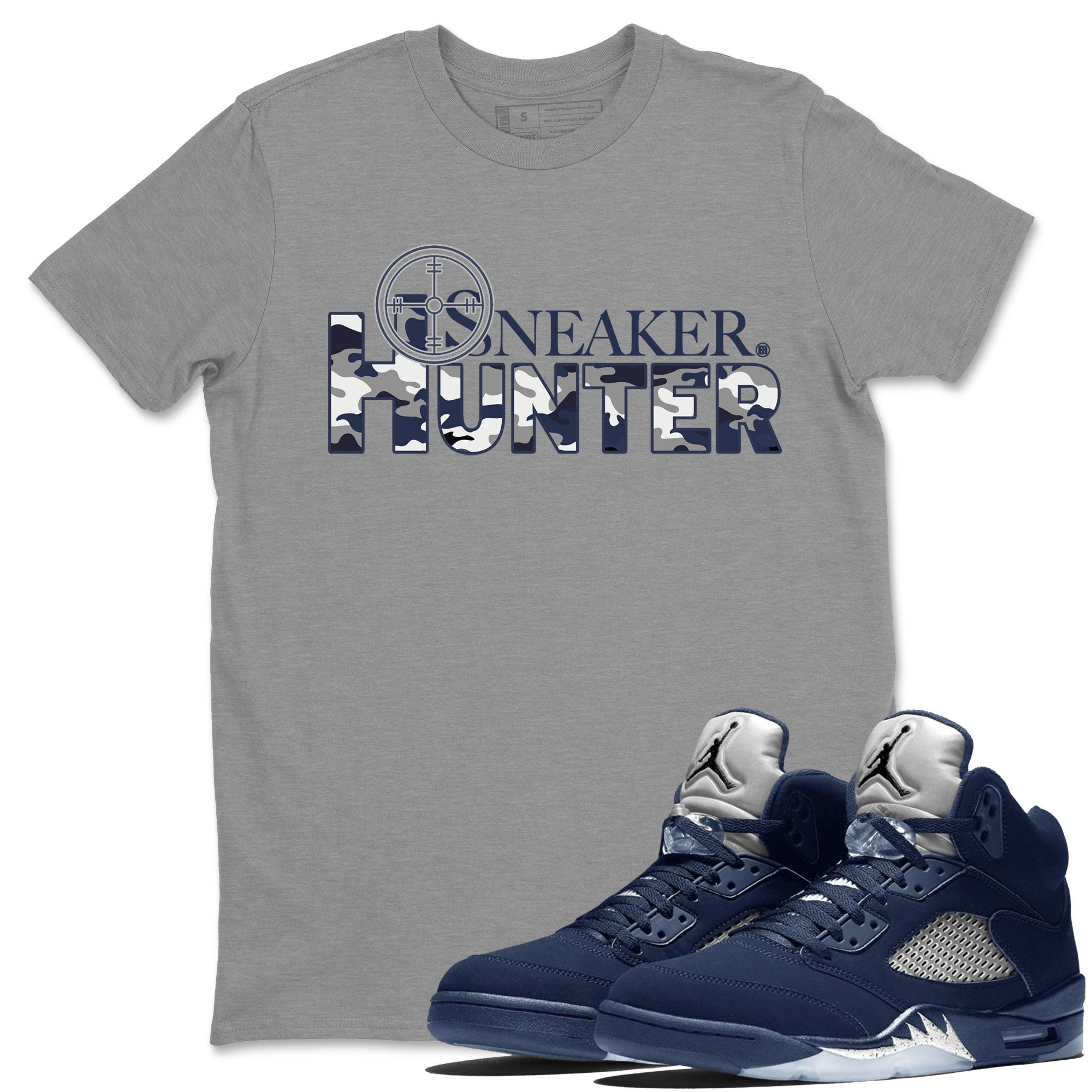 Air Jordan 5 Retro Georgetown shirt to match jordans Sneaker Hunter Streetwear Sneaker Shirt Air Jordan 5 Georgetown Drip Gear Zone Sneaker Matching Clothing Unisex Heather Grey 1 T-Shirt