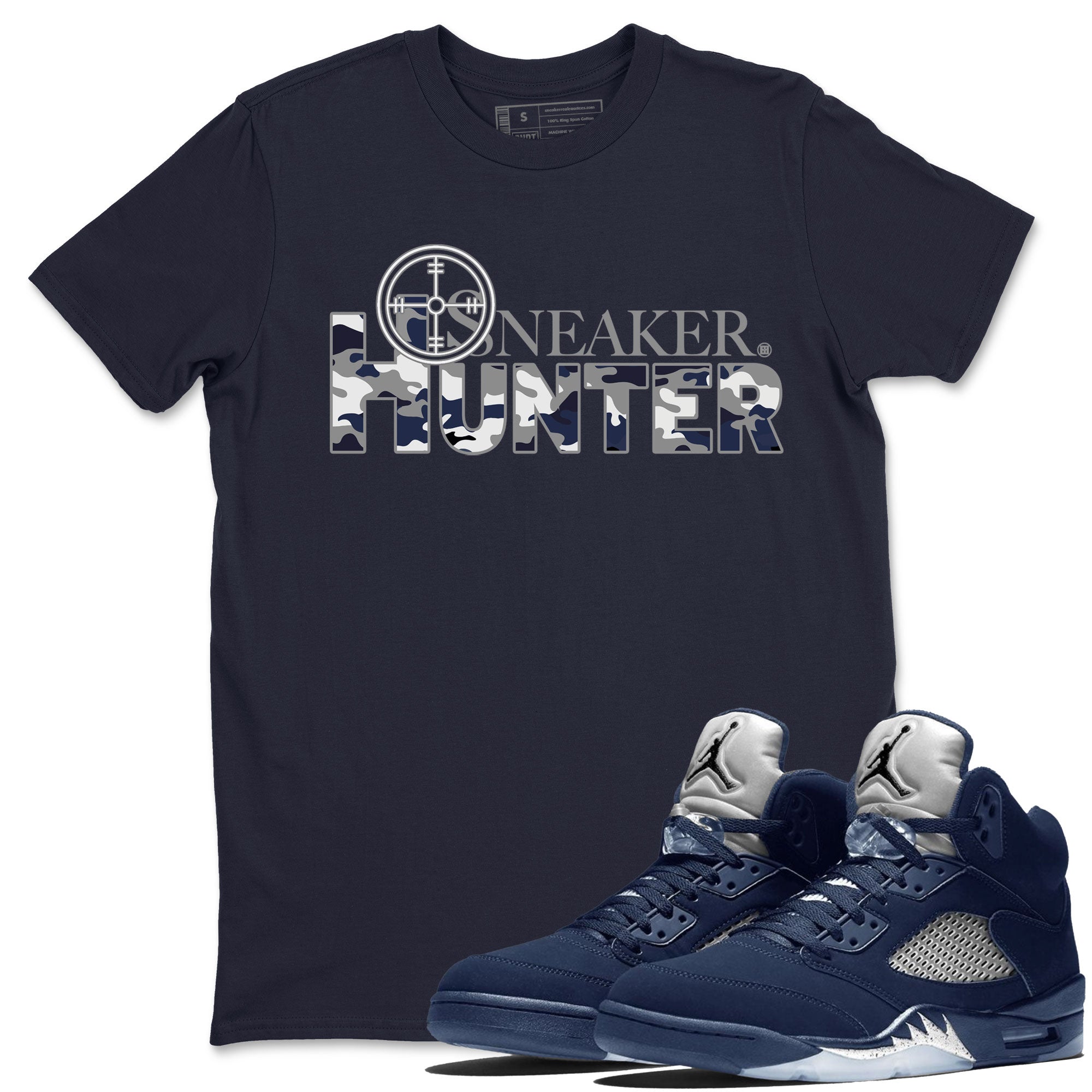 Air Jordan 5 Retro Georgetown shirt to match jordans Sneaker Hunter Streetwear Sneaker Shirt Air Jordan 5 Georgetown Drip Gear Zone Sneaker Matching Clothing Unisex Navy 1 T-Shirt
