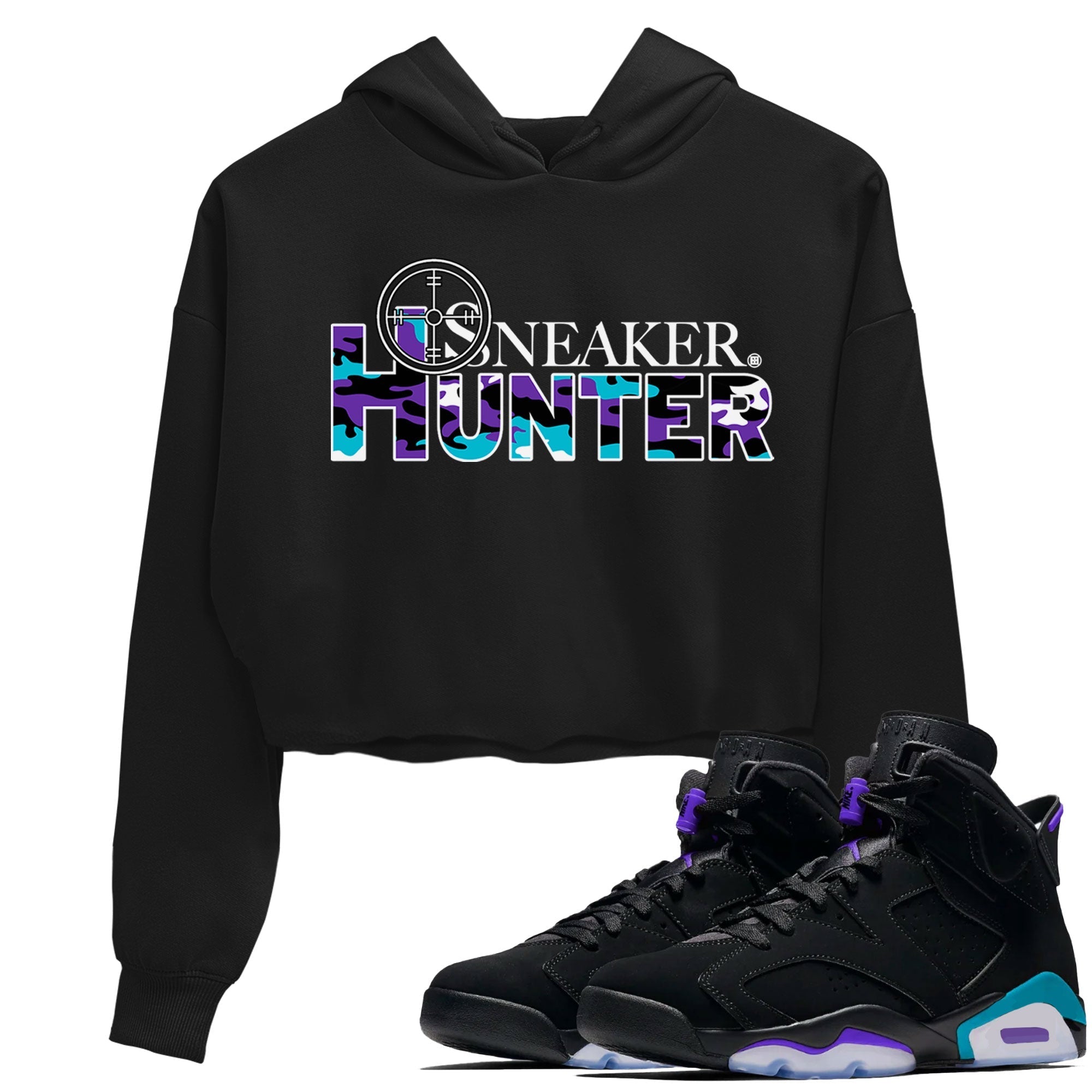 6s Aqua shirt to match jordans Sneaker Hunter Streetwear Sneaker Shirt Air Jordan 6 Aqua Drip Gear Zone Sneaker Matching Clothing Black 1 Crop T-Shirt