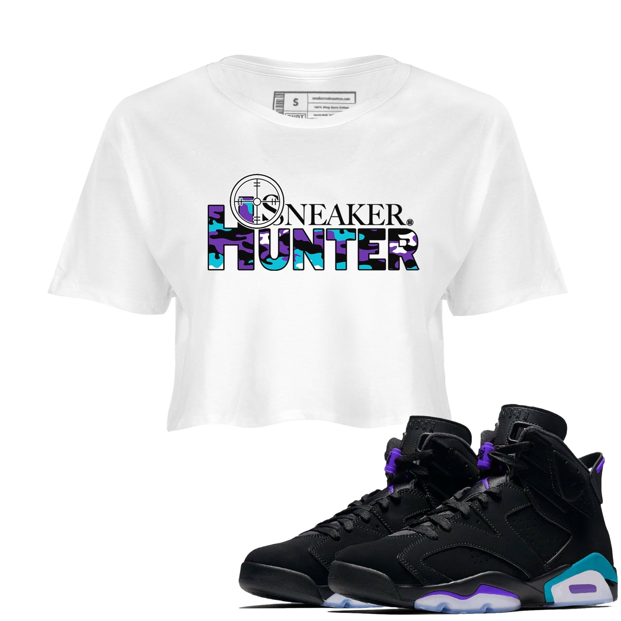 6s Aqua shirt to match jordans Sneaker Hunter Streetwear Sneaker Shirt Air Jordan 6 Aqua Drip Gear Zone Sneaker Matching Clothing White 1 Crop T-Shirt