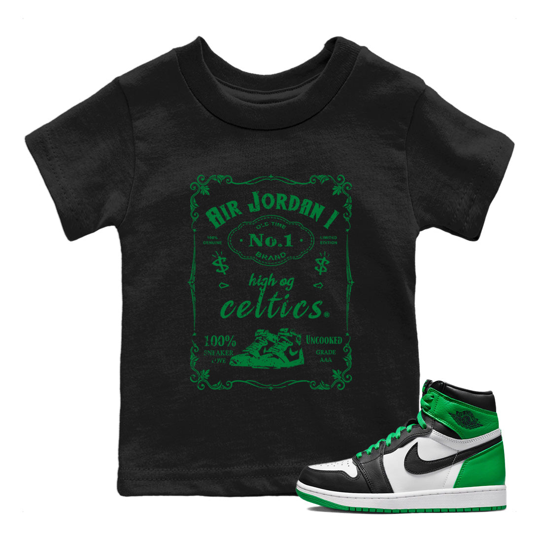 Air Jordan 1 Celtics Sneaker Match Tees Sneaker Label Streetwear Sneaker Shirt Air Jordan 1 Retro Celtics Sneaker Release Tees Kids Shirts Black 1