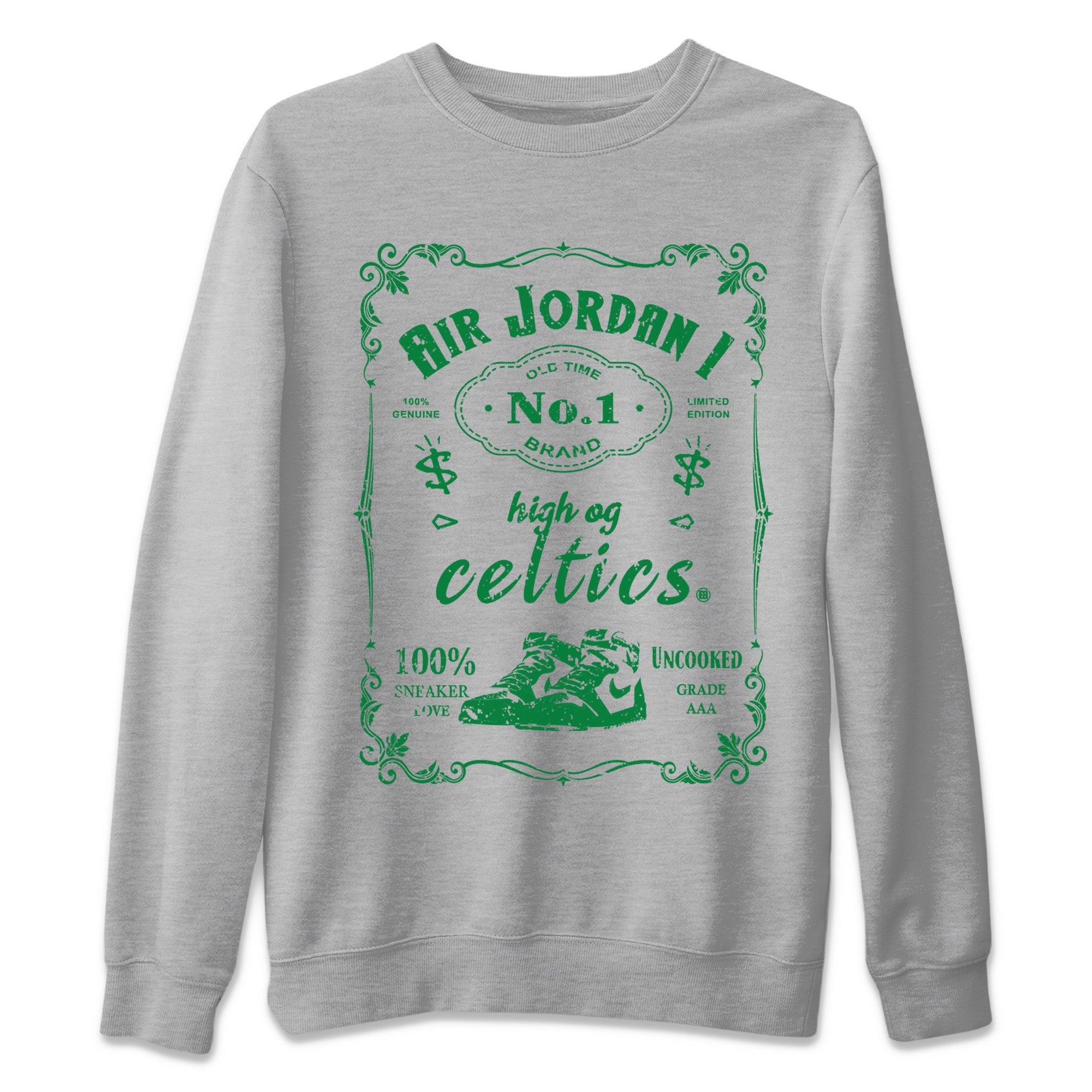 Air Jordan 1 Celtics Sneaker Match Tees Sneaker Label Streetwear Sneaker Shirt Air Jordan 1 Retro Celtics Sneaker Release Tees Unisex Shirts Heather Grey 2