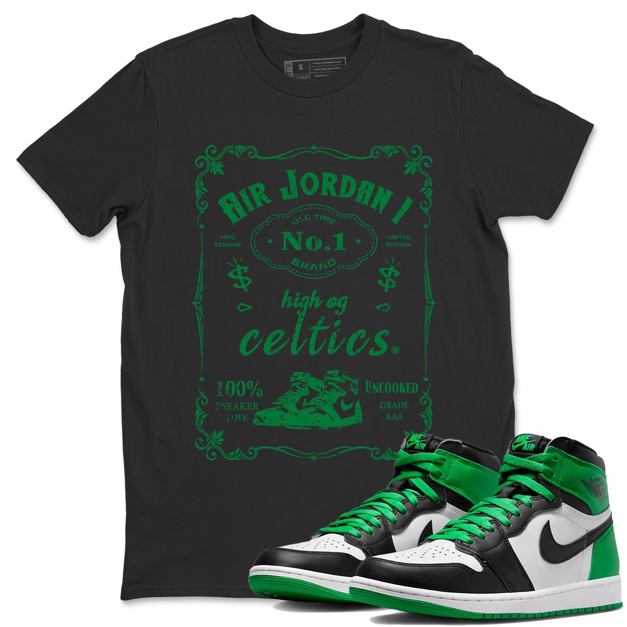 Air Jordan 1 Celtics Sneaker Match Tees Sneaker Label Streetwear Sneaker Shirt Air Jordan 1 Retro Celtics Sneaker Release Tees Unisex Shirts Black 1