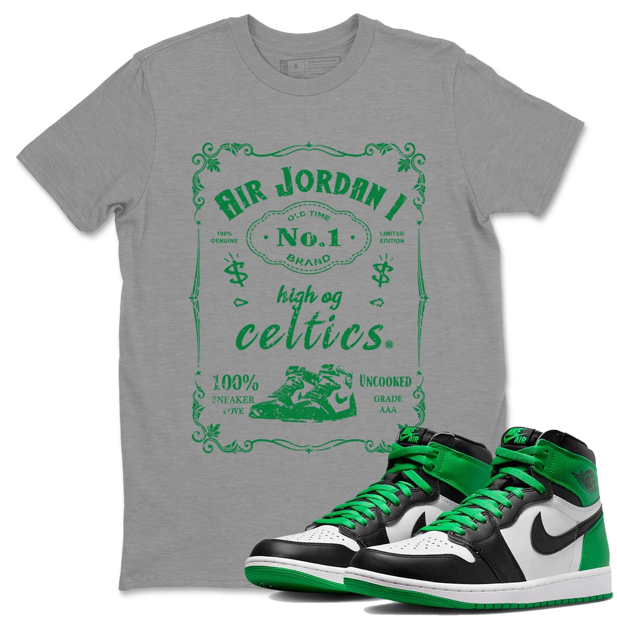 Air Jordan 1 Celtics Sneaker Label Crew Neck Streetwear Sneaker Shirt Air Jordan 1 Retro Celtics Sneaker T-Shirts Size Chart