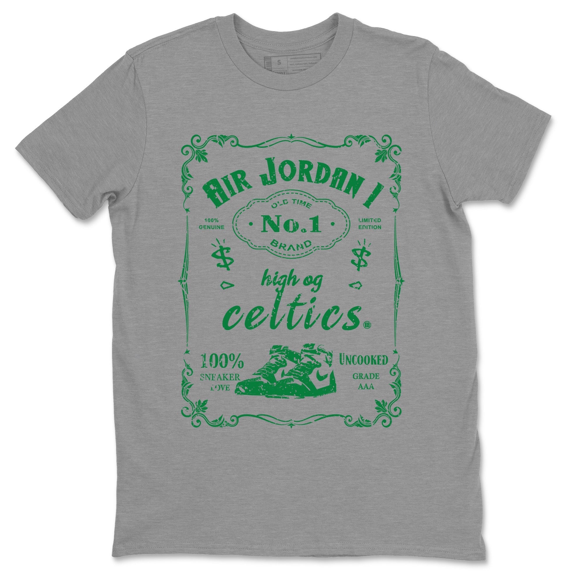 Air Jordan 1 Celtics Sneaker Match Tees Sneaker Label Streetwear Sneaker Shirt Air Jordan 1 Retro Celtics Sneaker Release Tees Unisex Shirts Heather Grey 2