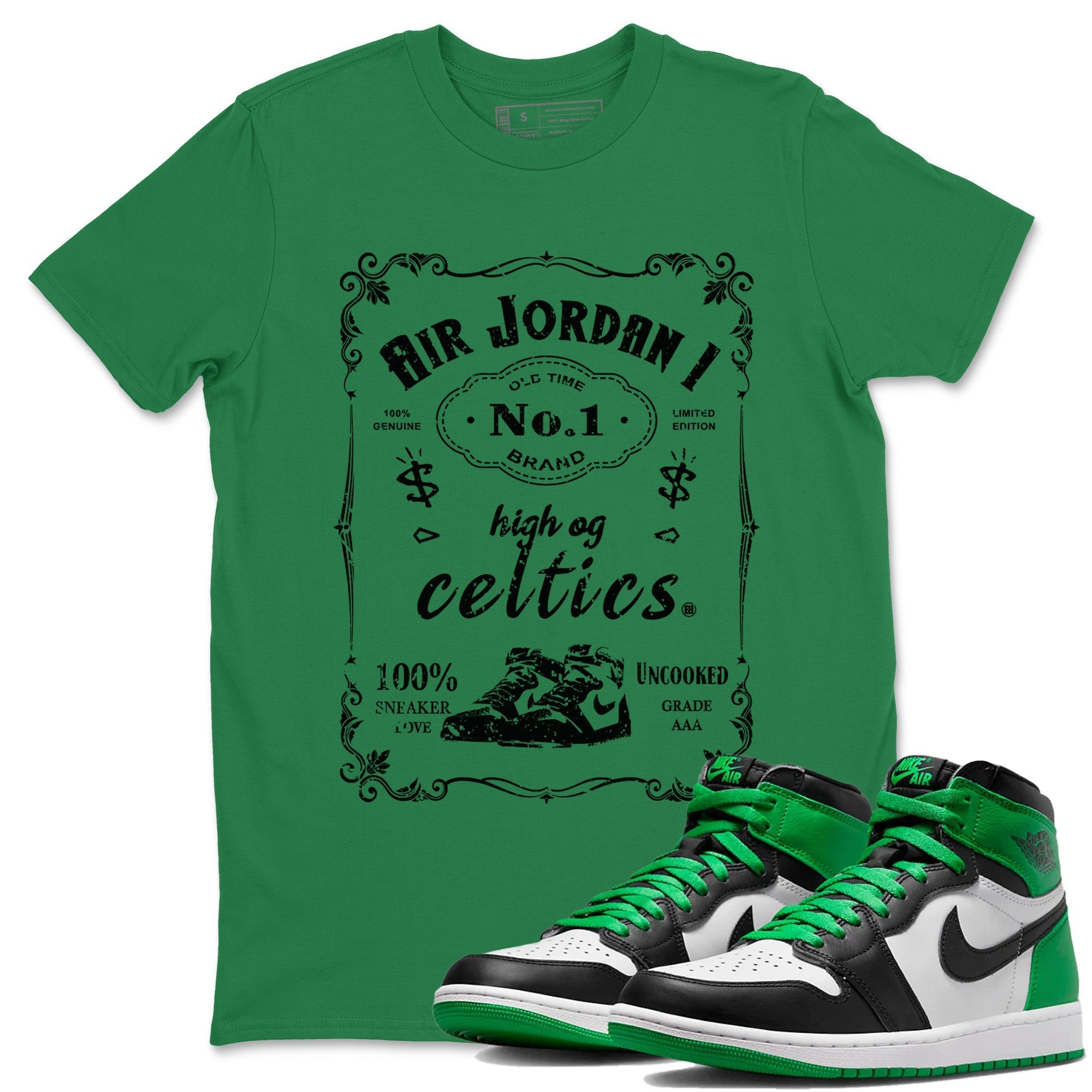 Air Jordan 1 Celtics Sneaker Label Crew Neck Streetwear Sneaker Shirt Air Jordan 1 Retro Celtics Sneaker T-Shirts Washing and Care Tip