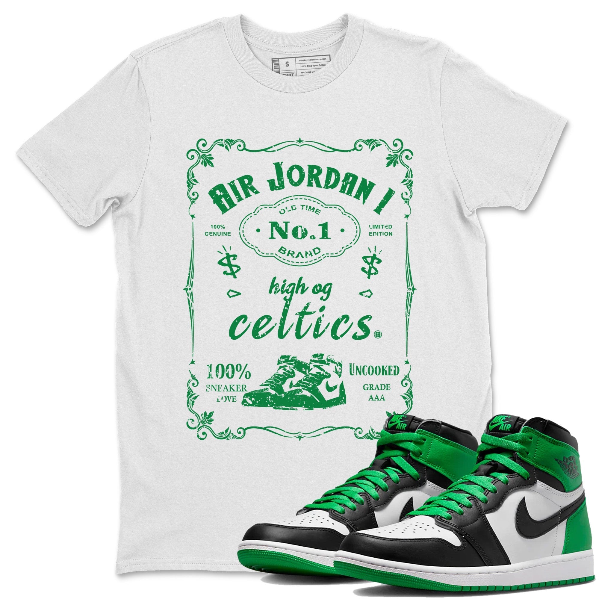 Air Jordan 1 Celtics Sneaker Match Tees Sneaker Label Streetwear Sneaker Shirt Air Jordan 1 Retro Celtics Sneaker Release Tees Unisex Shirts White 1